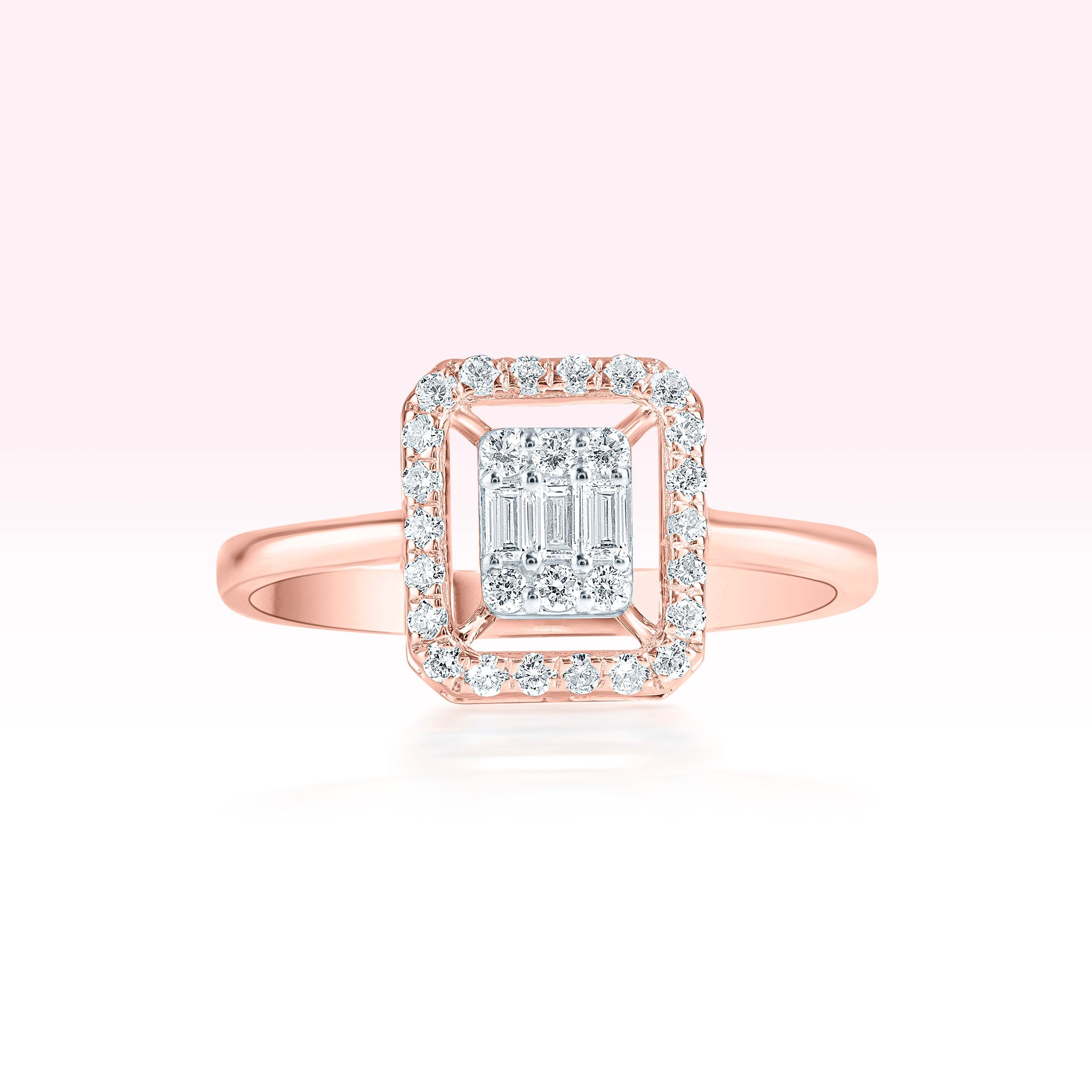 14K Rose Gold Diamond Baguette Ring - Thessia