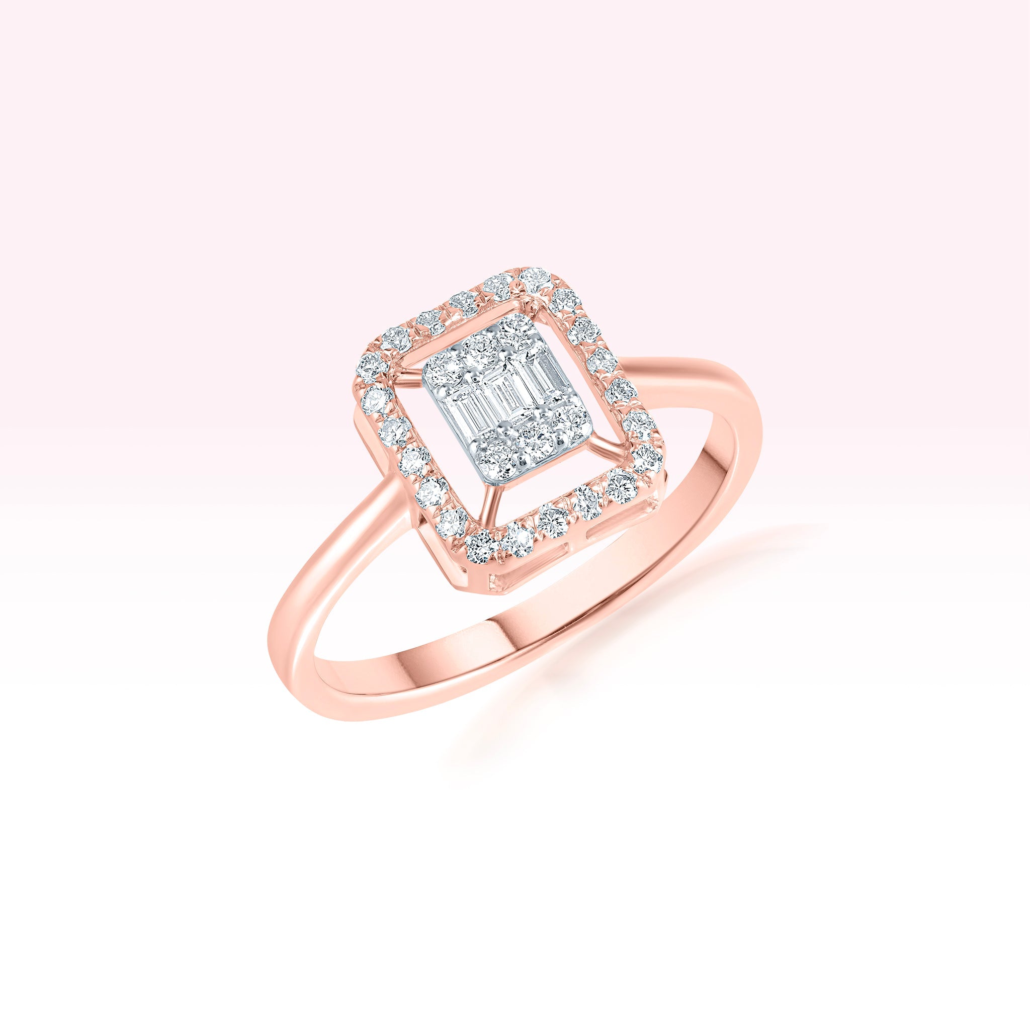 14K Rose Gold Diamond Baguette Ring - Thessia