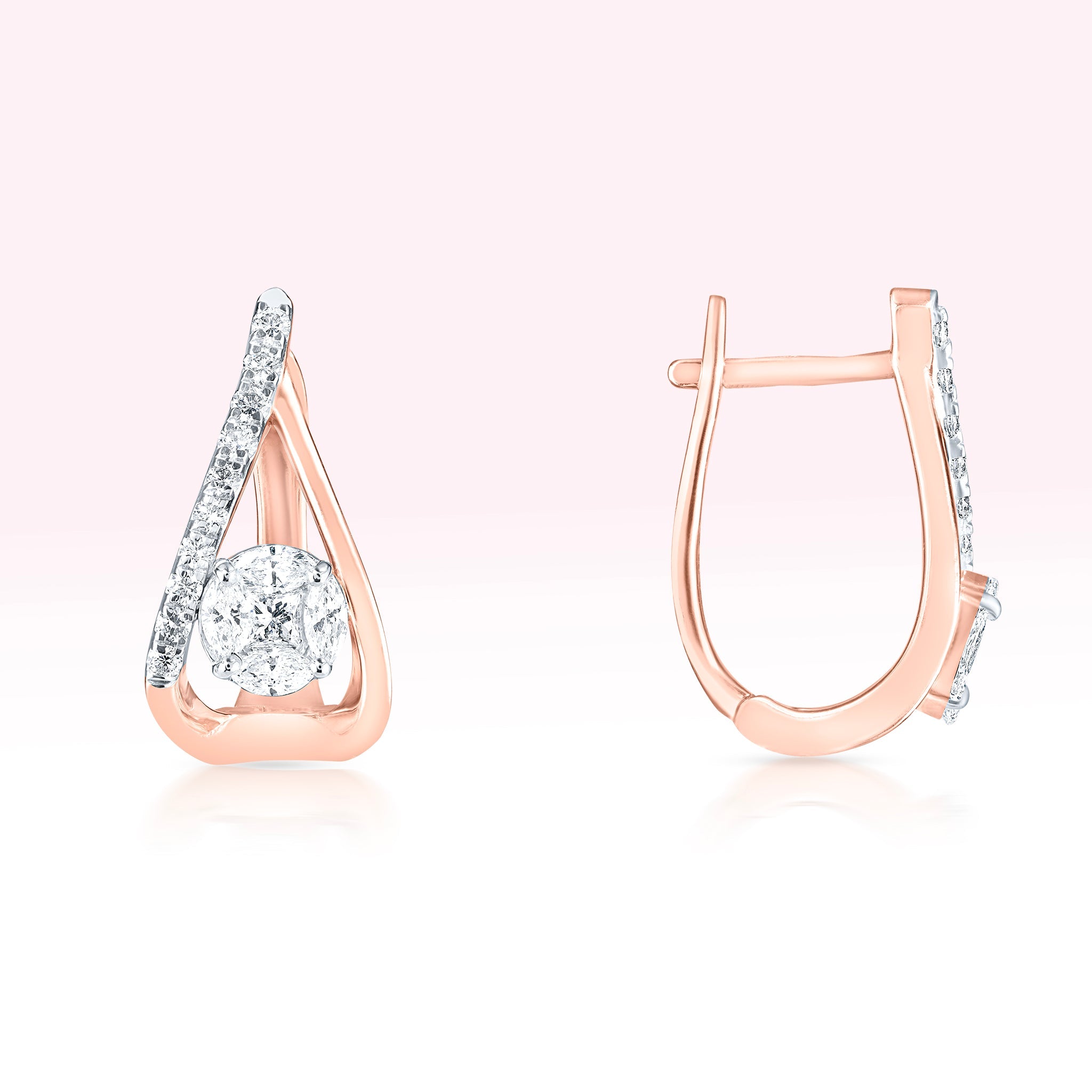 14K Rose Gold Diamond Curved Hoop Earrings - Thessia