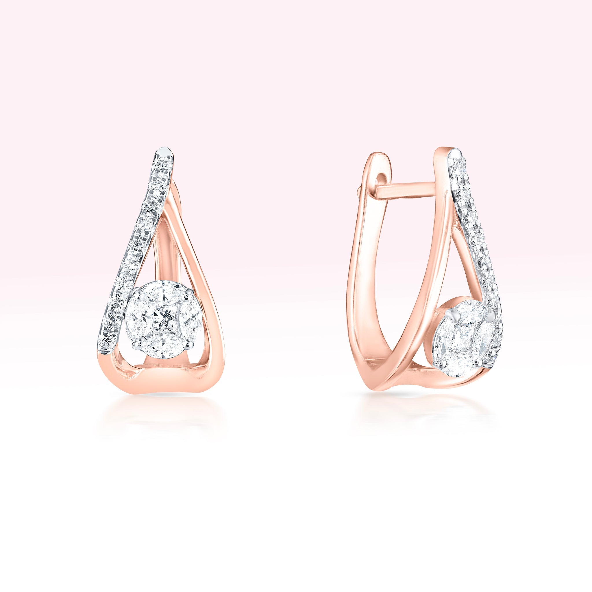 14K Rose Gold Diamond Curved Hoop Earrings - Thessia