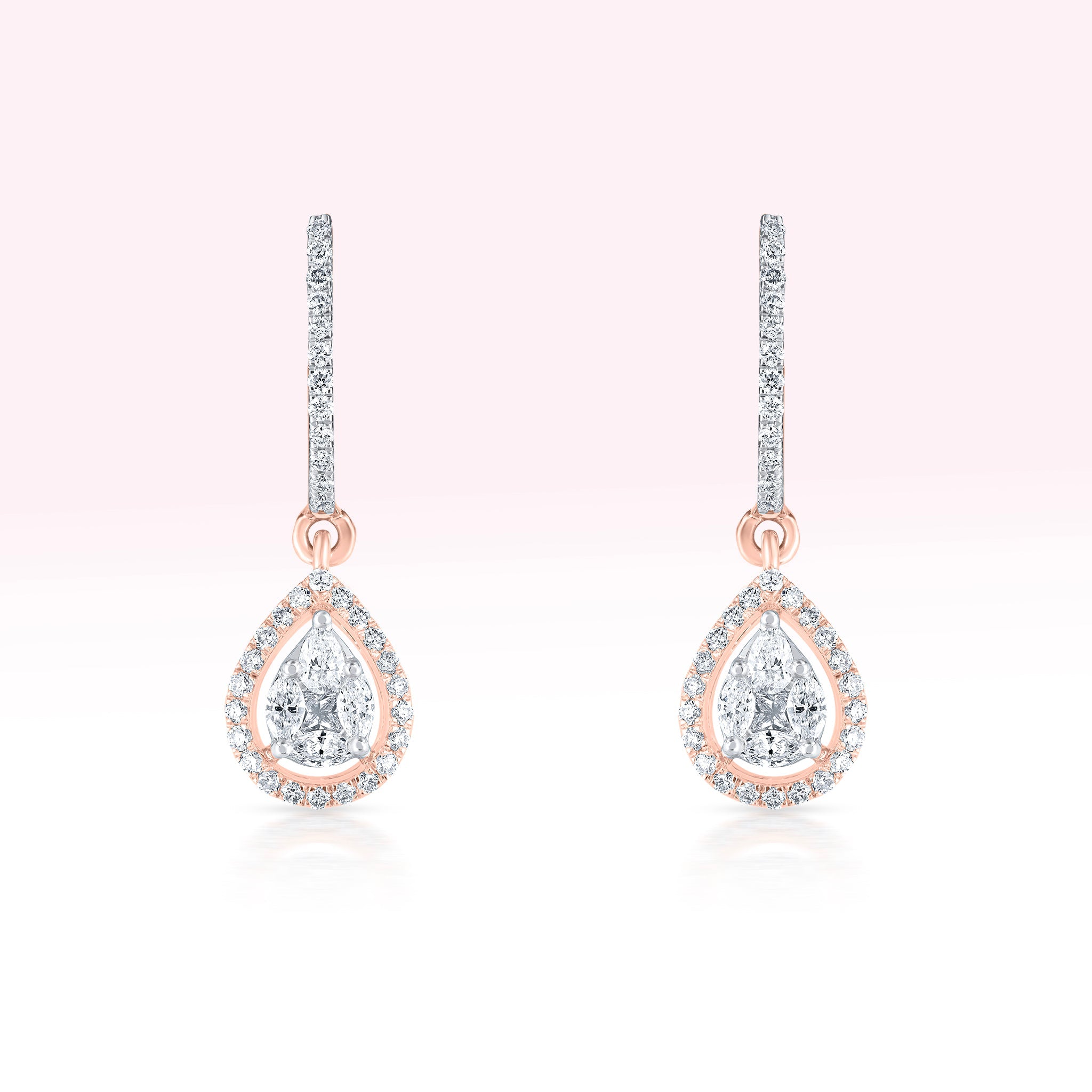 14K Rose Gold Diamond Drop Earrings - Thessia