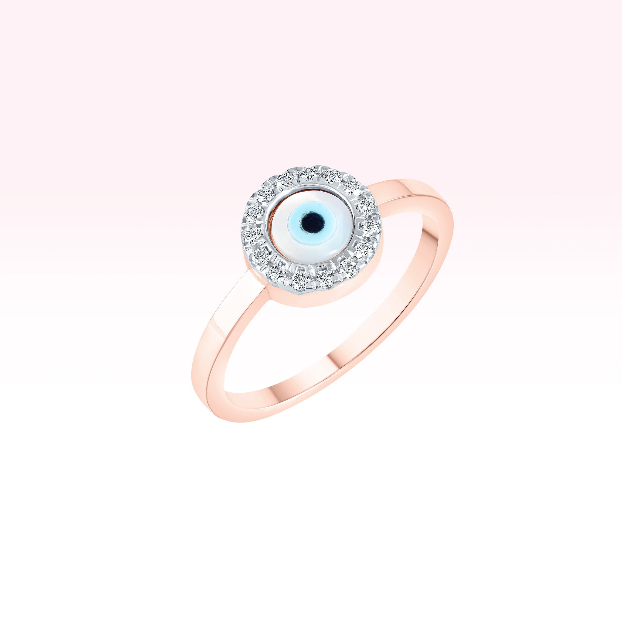 14K Rose Gold Diamond Evil Eye Semi Precious Stone Ring - Thessia