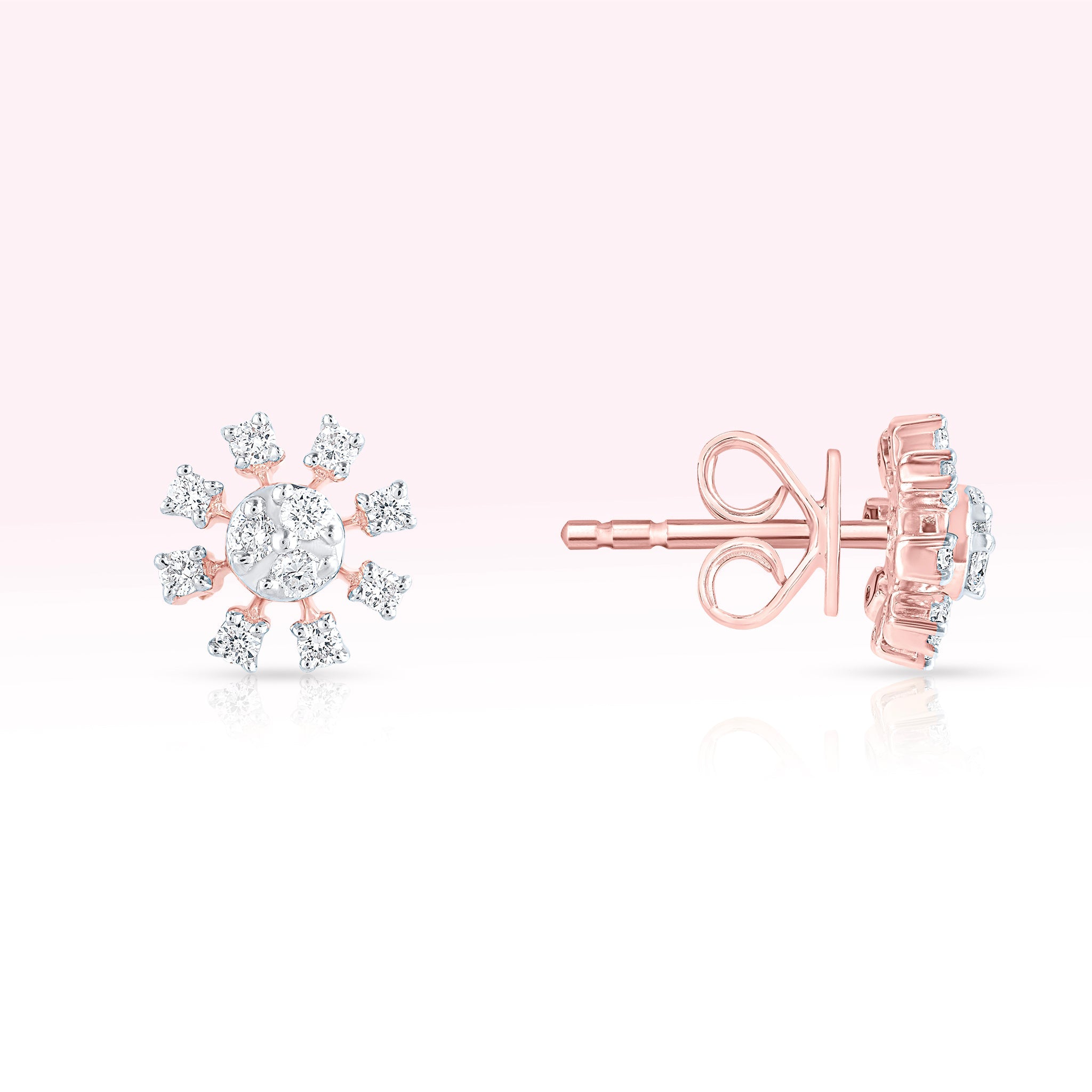 14K Rose Gold Diamond Flower Stud Earrings - Thessia