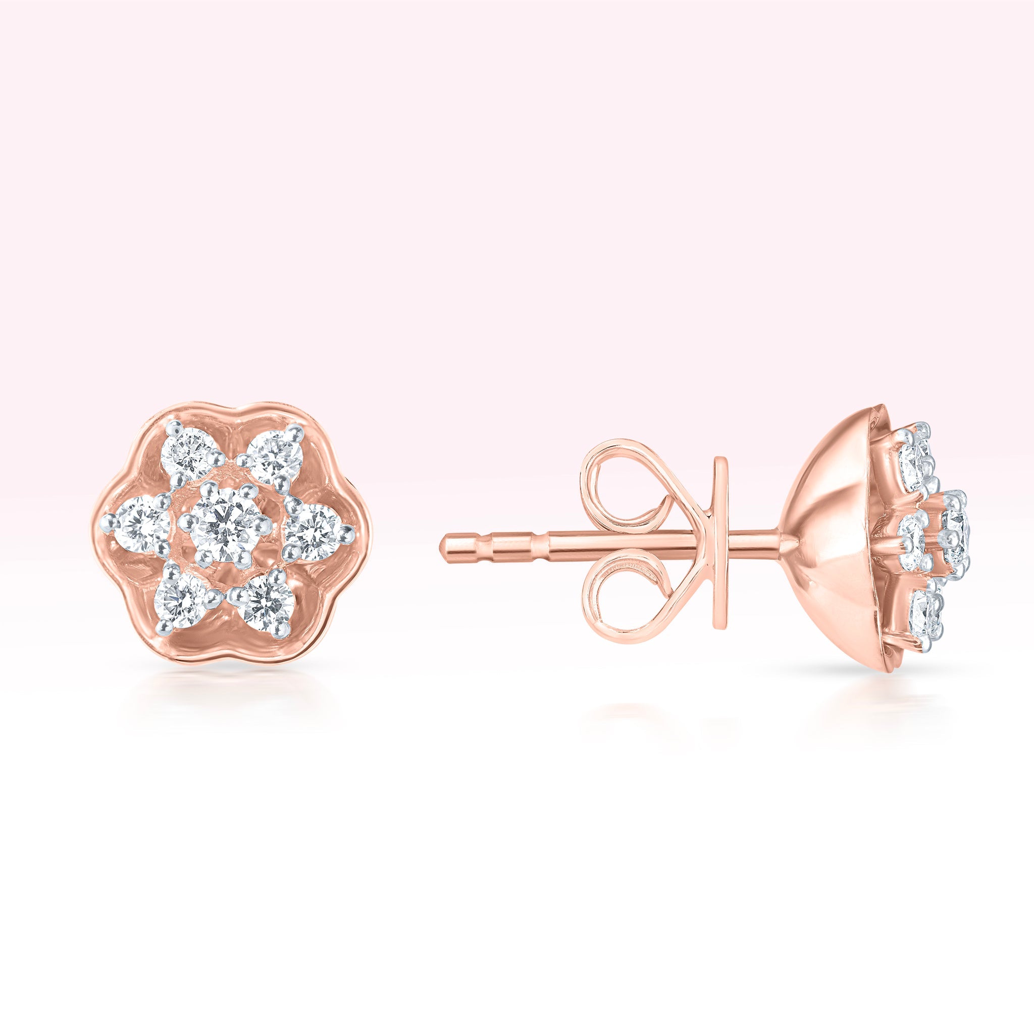 14K Rose Gold Diamond Flower Stud Earrings - Thessia
