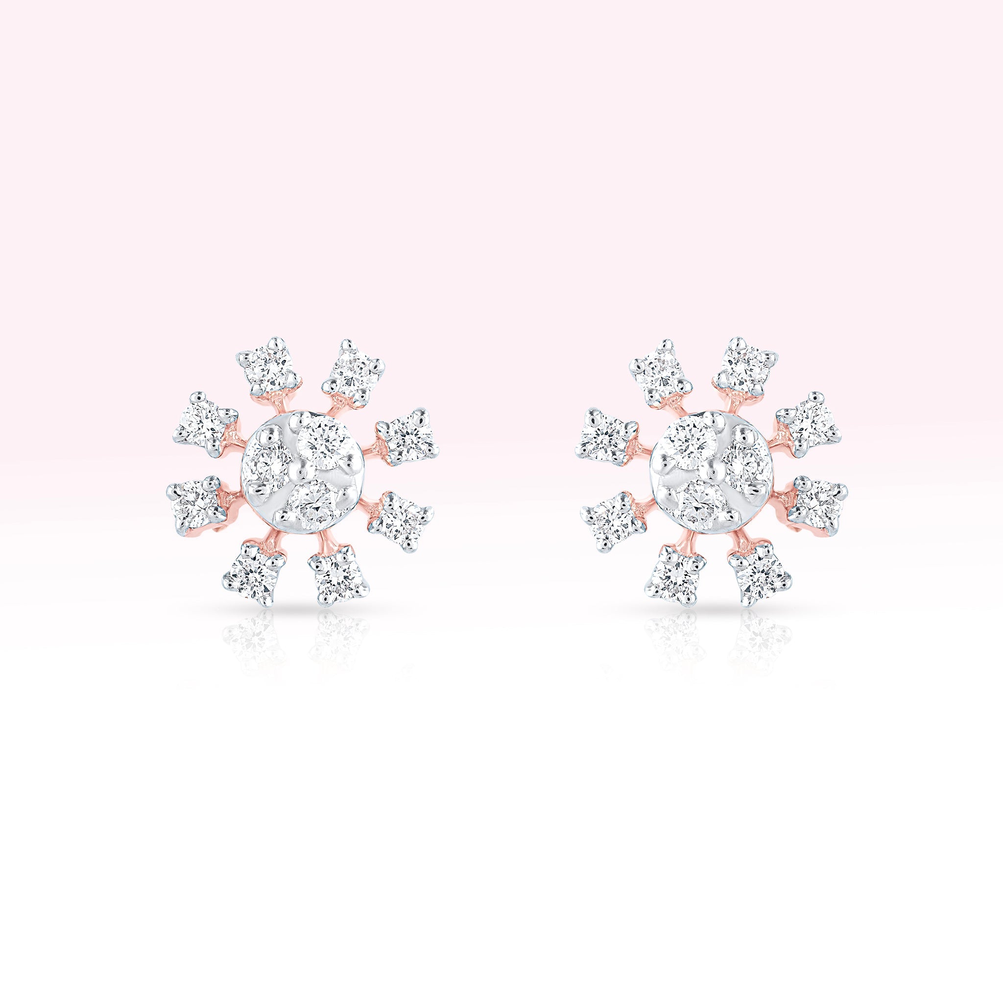 14K Rose Gold Diamond Flower Stud Earrings - Thessia