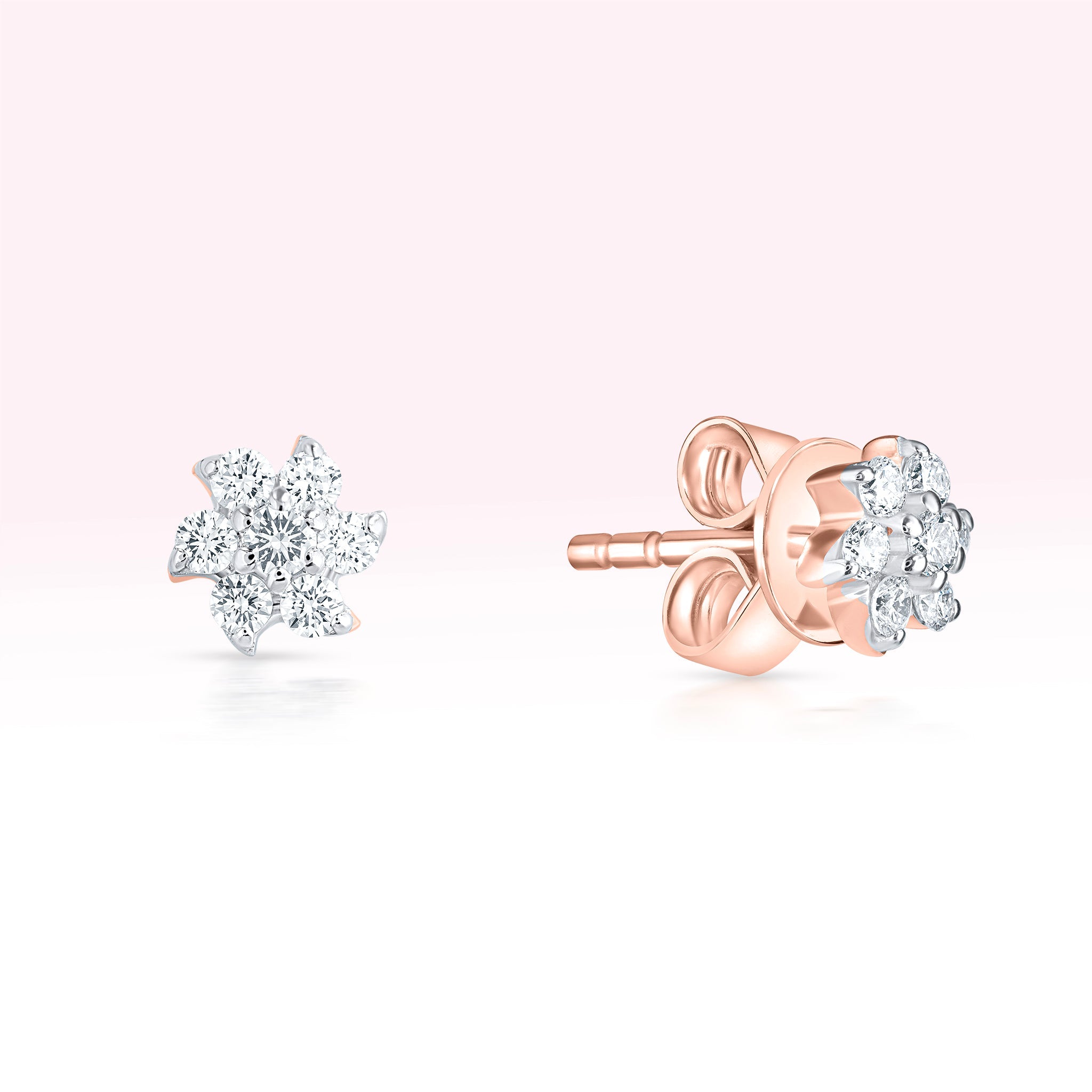14K Rose Gold Diamond Flower Stud Earrings - Thessia