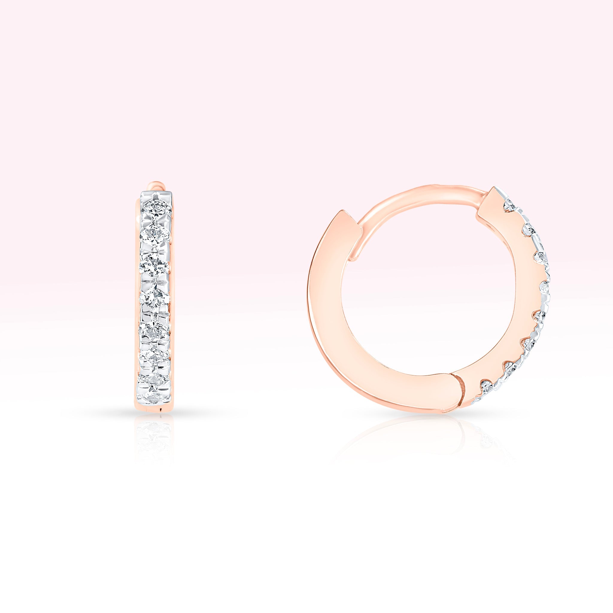 14K Rose Gold Diamond Hoop Earrings - Thessia
