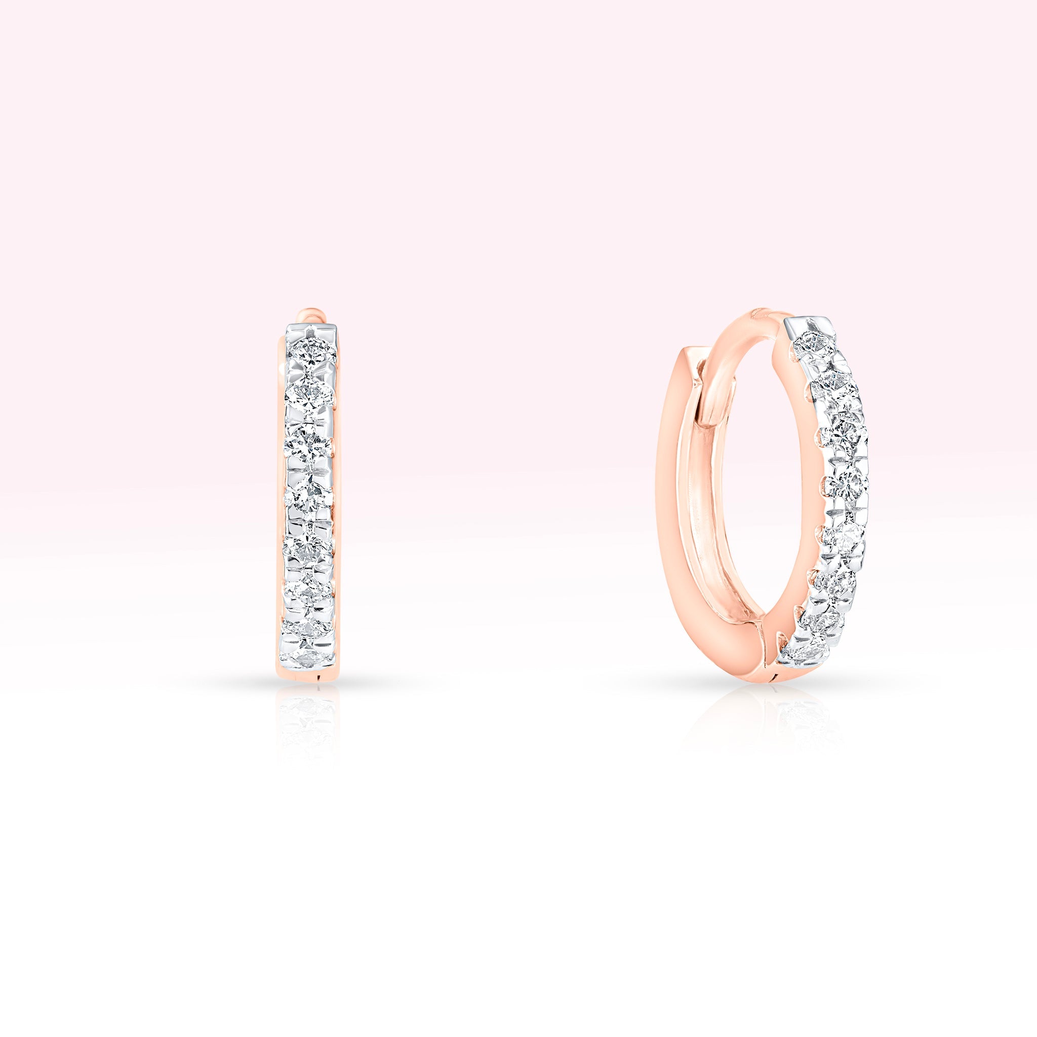 14K Rose Gold Diamond Hoop Earrings - Thessia