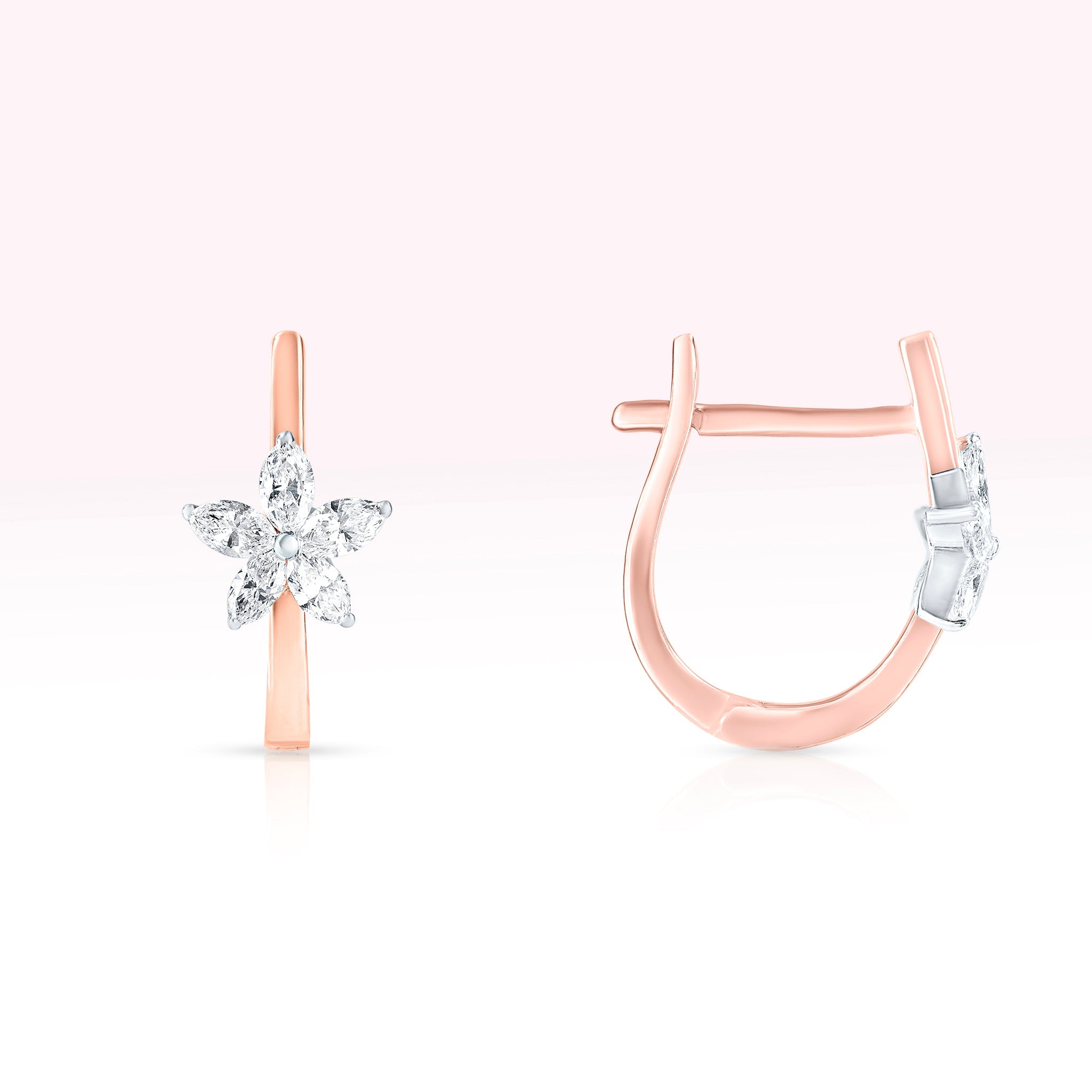 14K Rose Gold Diamond Hoop Earrings - Thessia