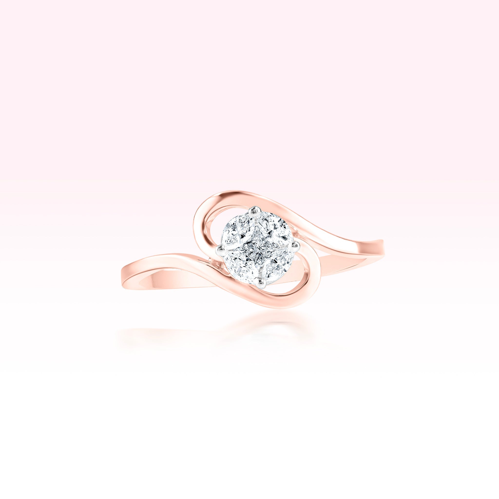 14K Rose Gold Diamond Solitaire Swirl Ring - Thessia