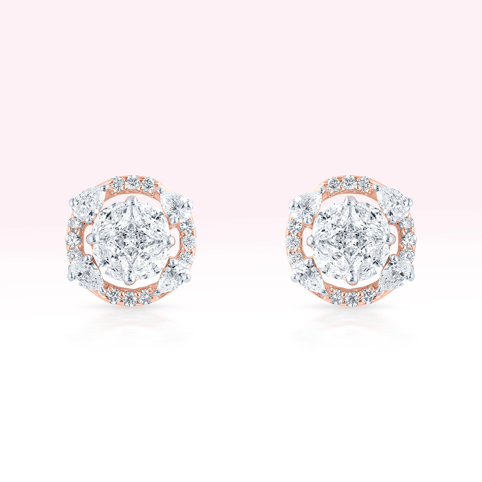 14K Rose Gold Diamond Stud Earrings - Thessia