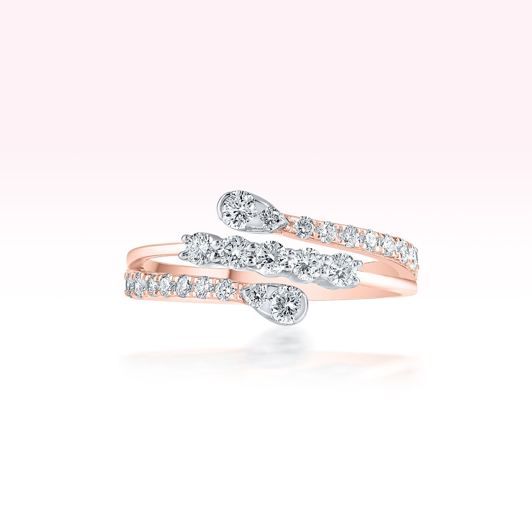 14K Rose Gold Diamond Three Line Diamond Ring - Thessia