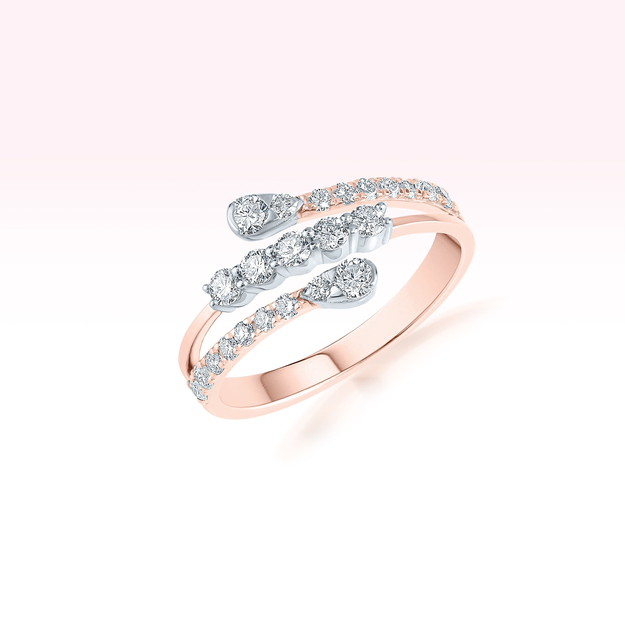 14K Rose Gold Diamond Three Line Diamond Ring - Thessia