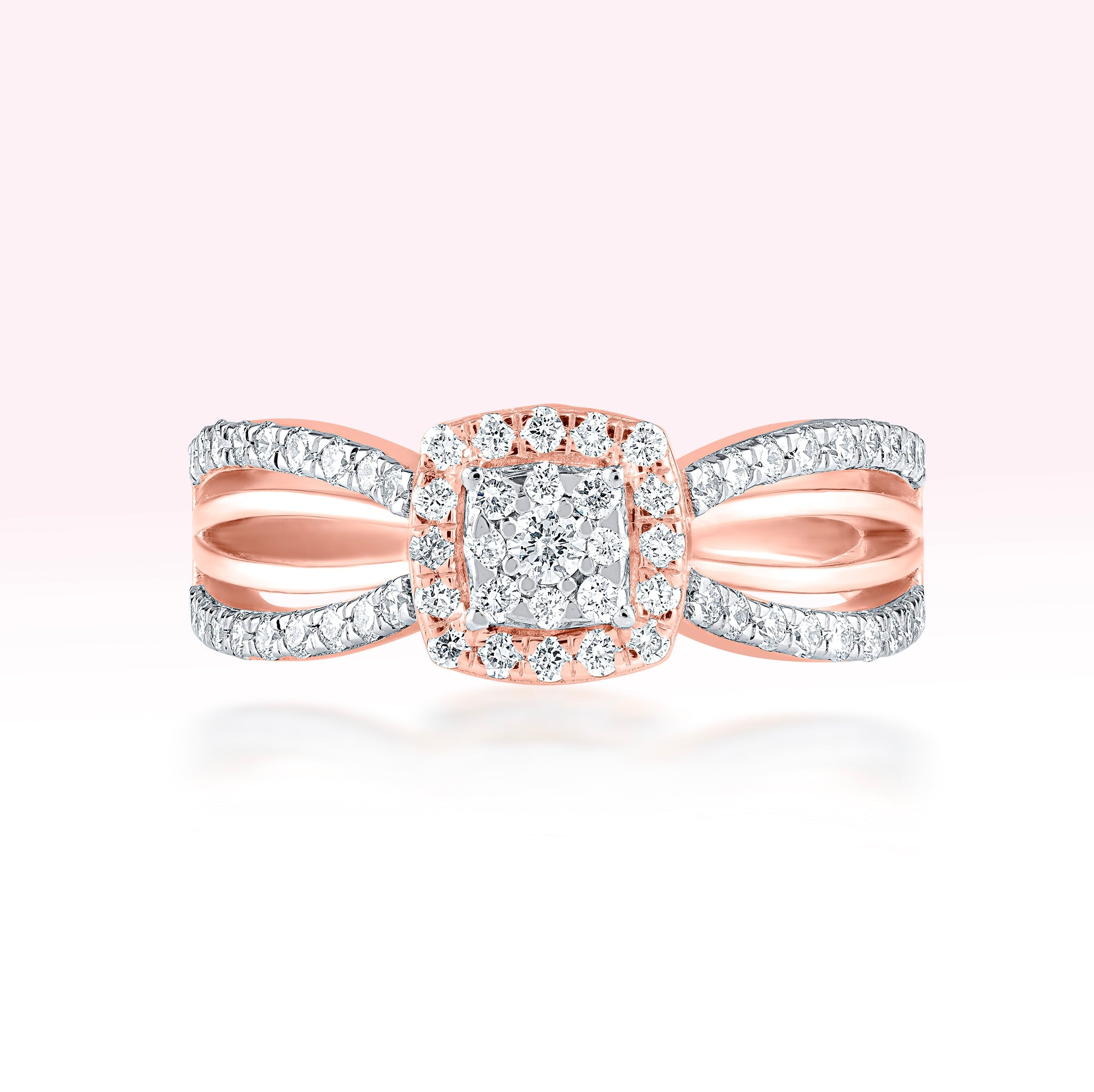 14K Rose Gold Double Line Diamond Ring - Thessia