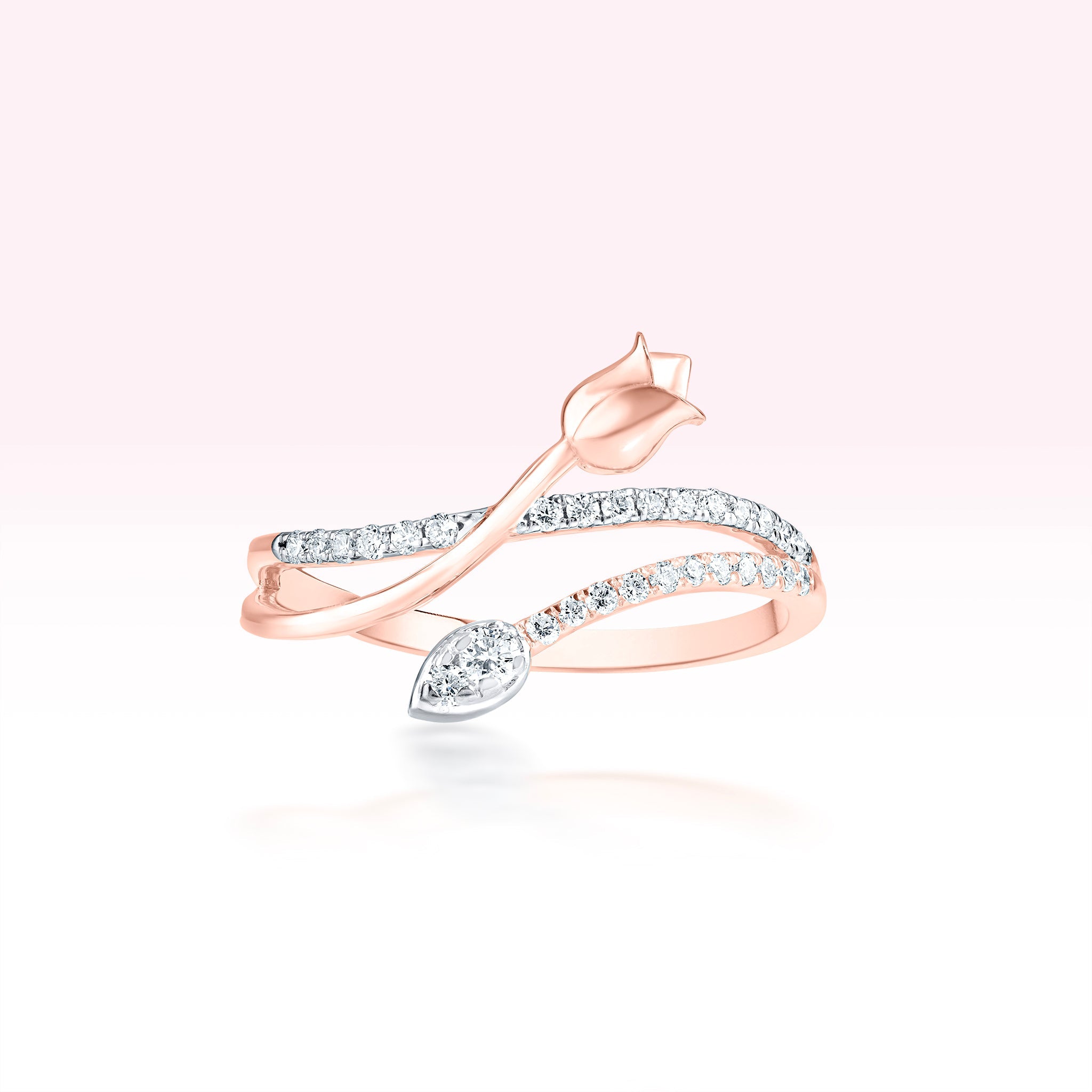14K Rose Gold Double Line Diamond Tulip Twirl Ring - Thessia