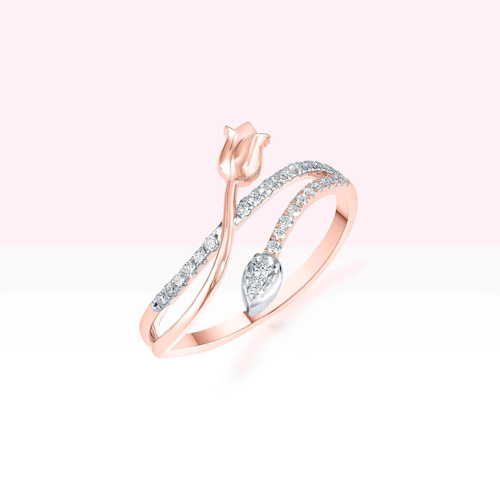 14K Rose Gold Double Line Diamond Tulip Twirl Ring - Thessia