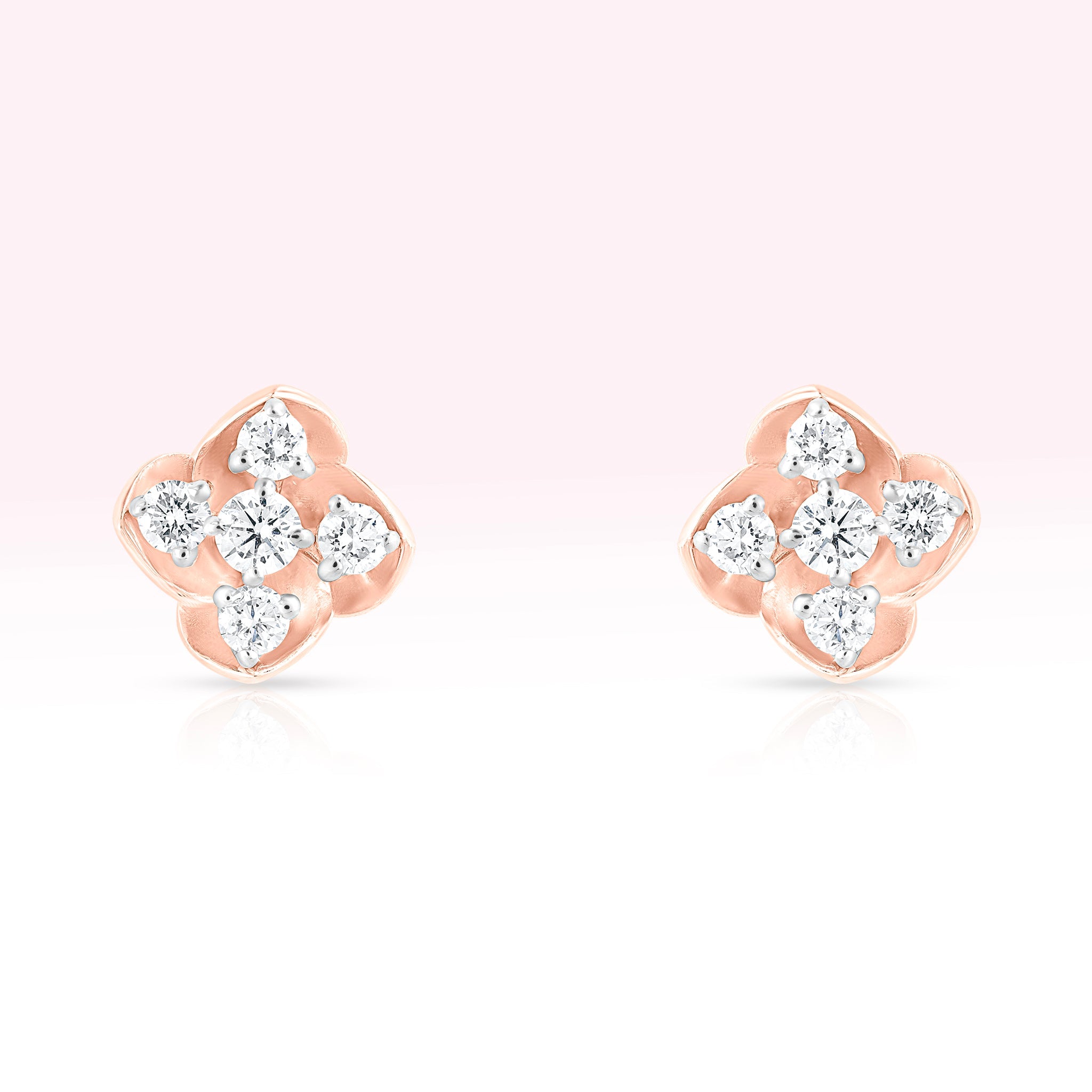 14K Rose Gold Flower Diamond Stud Earrings - Thessia
