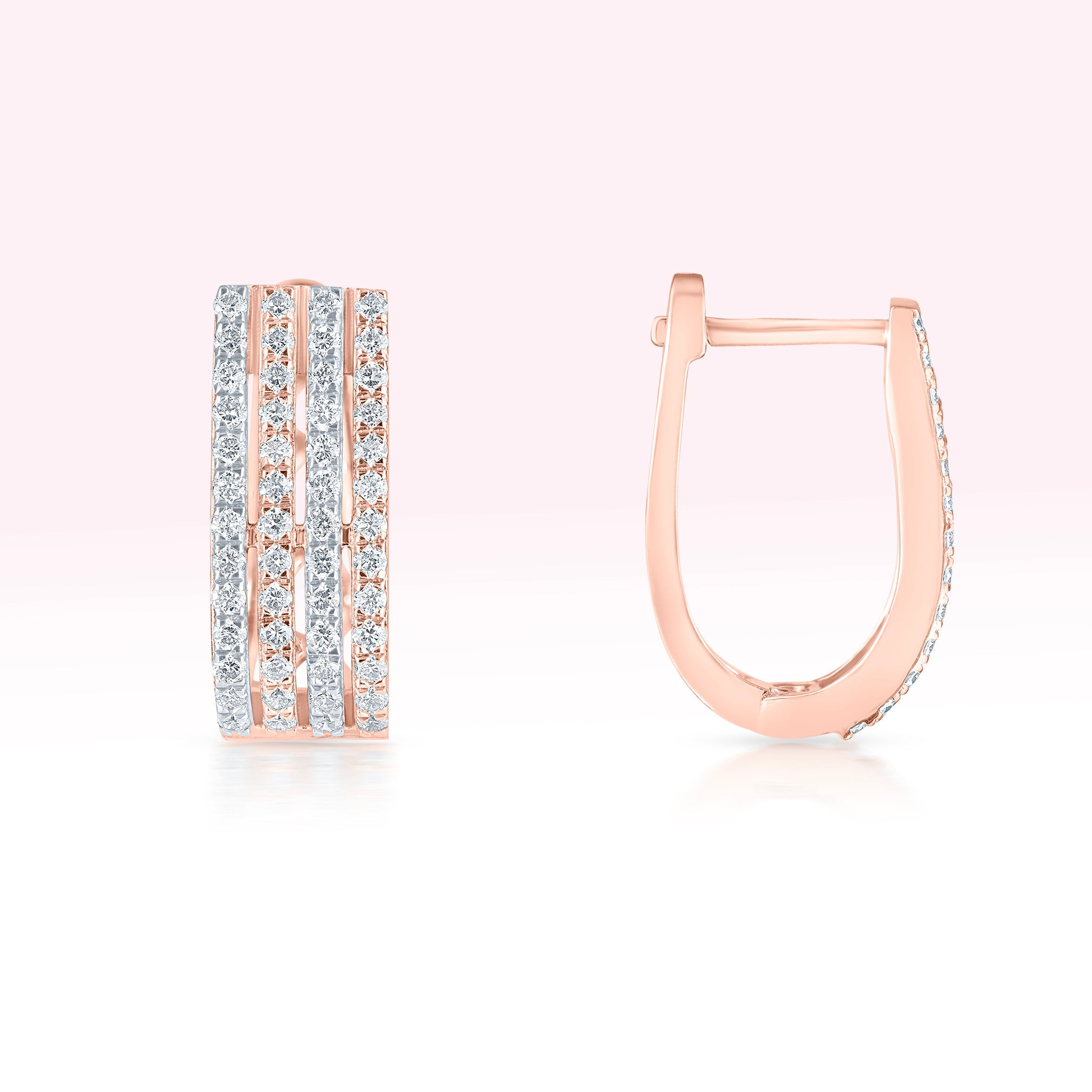 14K Rose Gold Four Line Diamond Hoop Earrings - Thessia