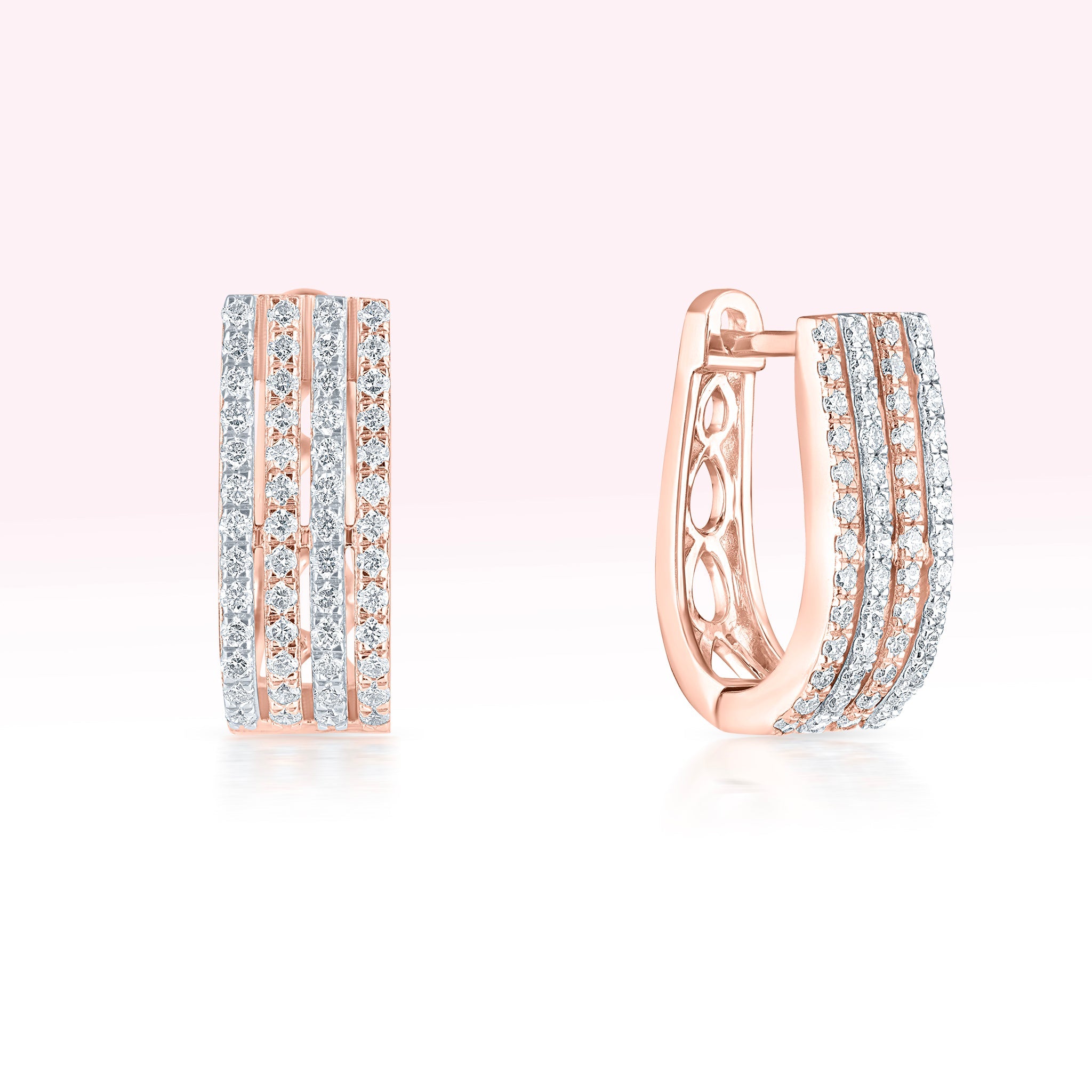 14K Rose Gold Four Line Diamond Hoop Earrings - Thessia