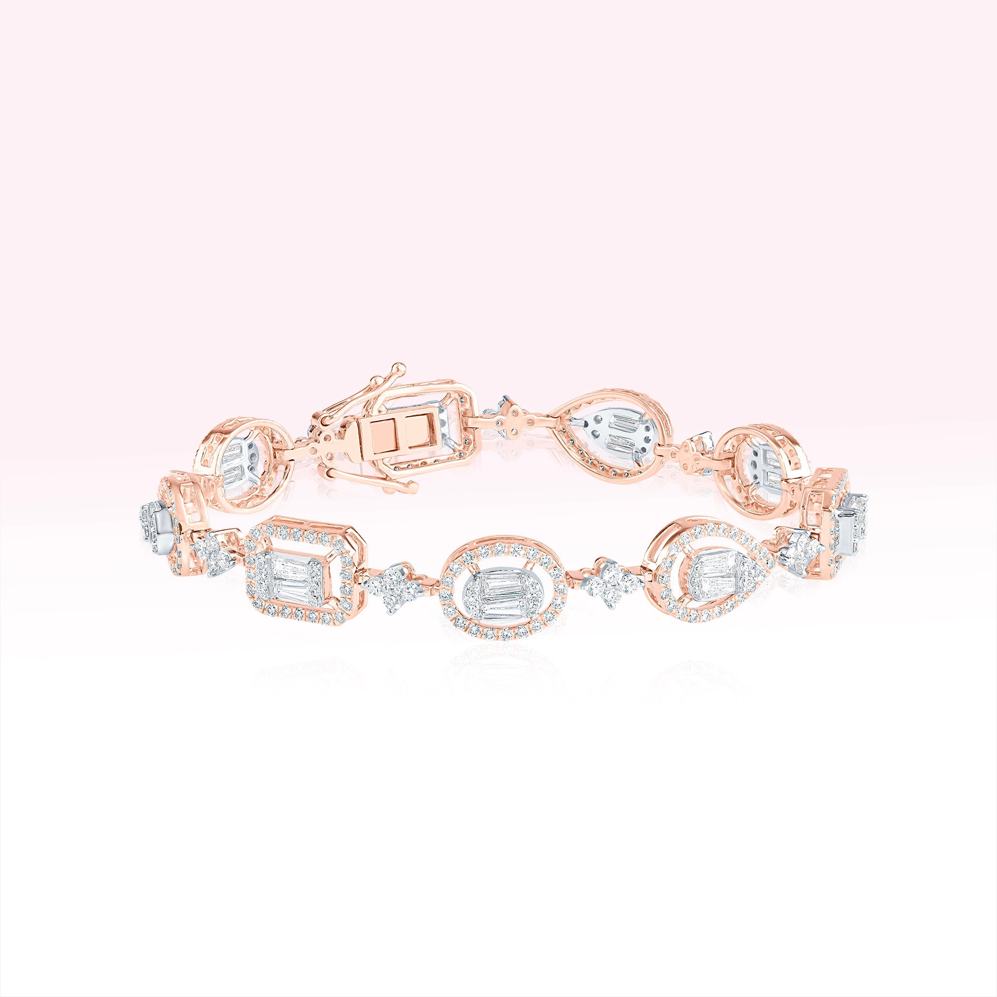14K Rose Gold Round and Baguette Diamond Bracelet - Thessia