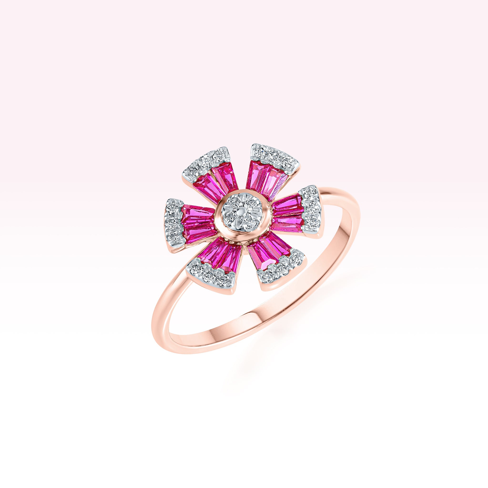 14K Rose Gold Semi Precious Stone Flower Ring - Thessia