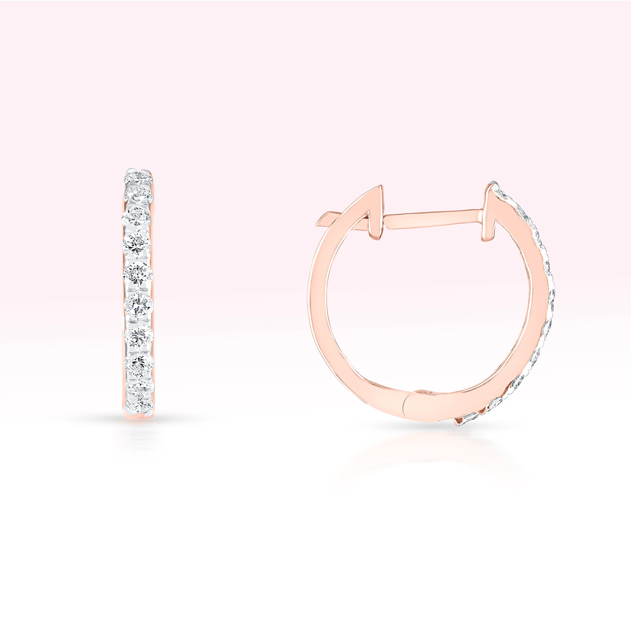 14K Rose Gold Single Diamond Hoop Earrings - Thessia