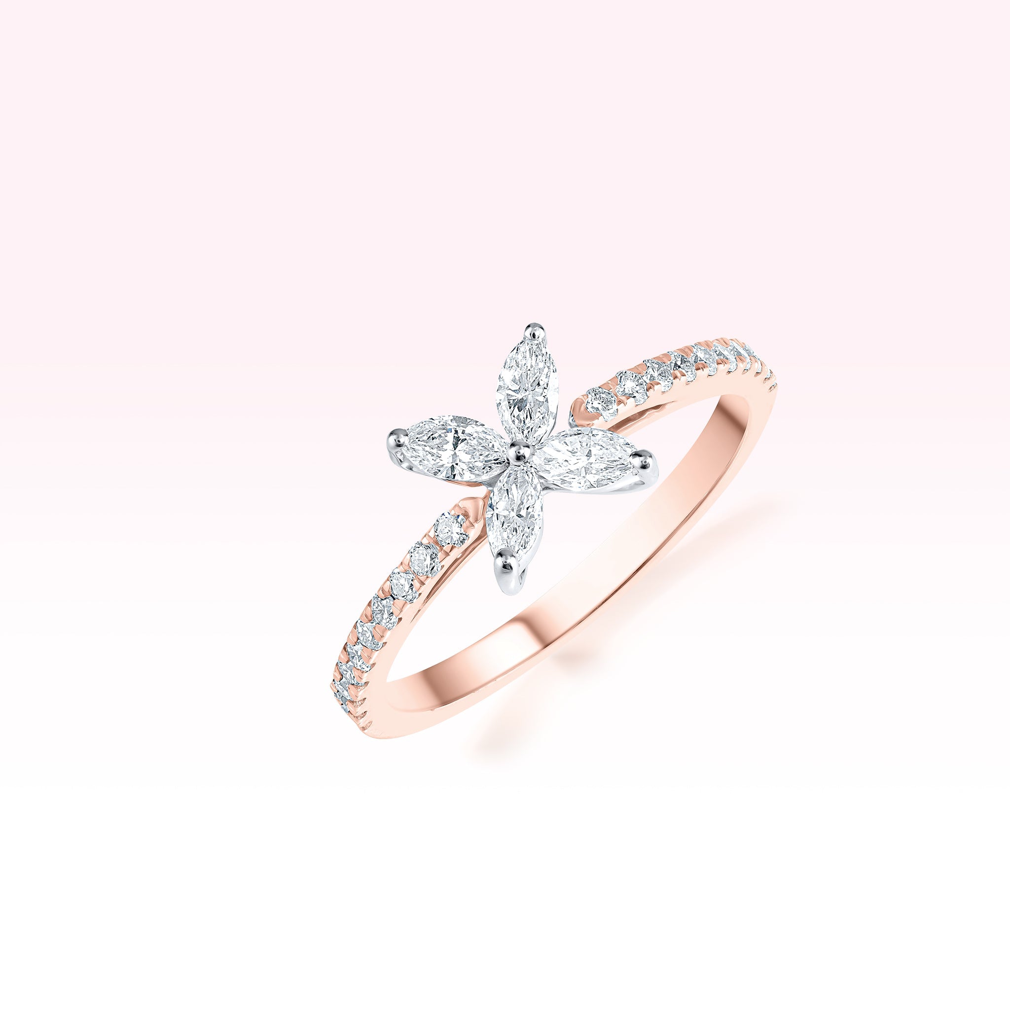14K Rose Gold Single Line Diamond Flower Ring - Thessia