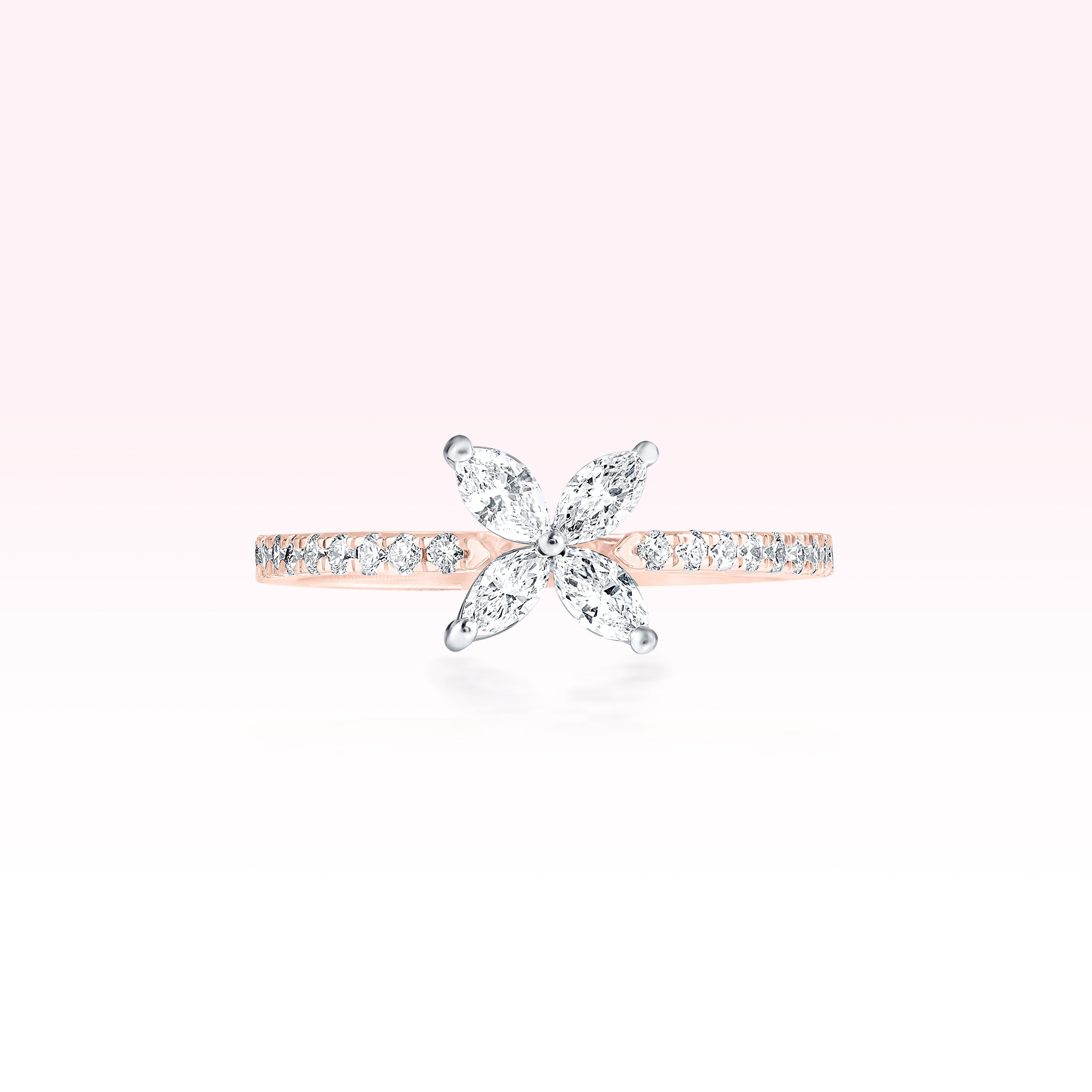 14K Rose Gold Single Line Diamond Flower Ring - Thessia