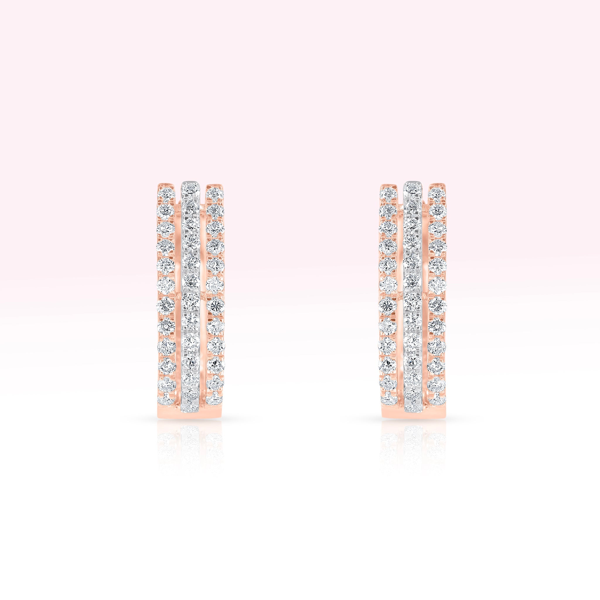 14K Rose Gold Three Line Diamond Earrings - Thessia