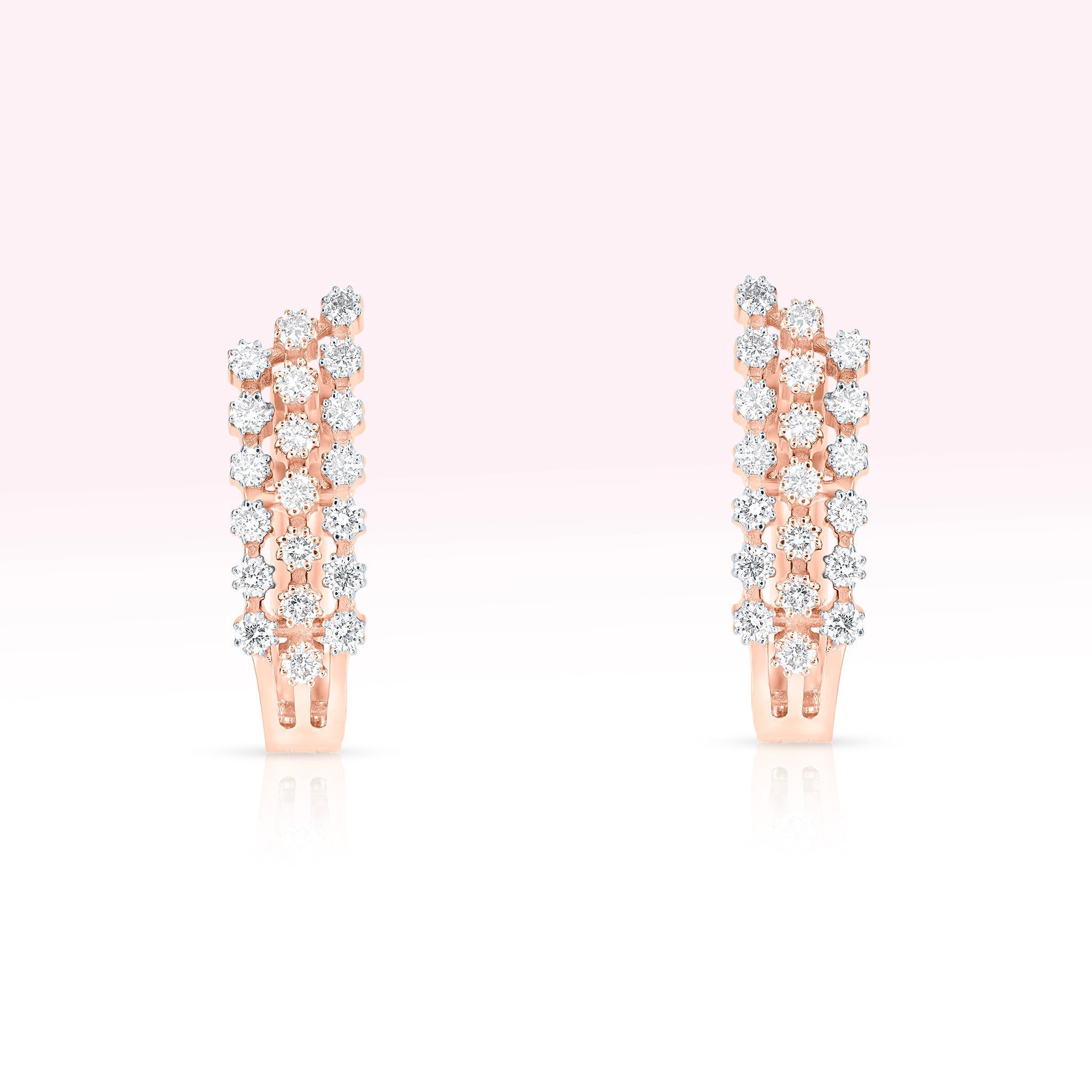 14K Rose Gold Three Line Diamond Hoop Earrings - Thessia