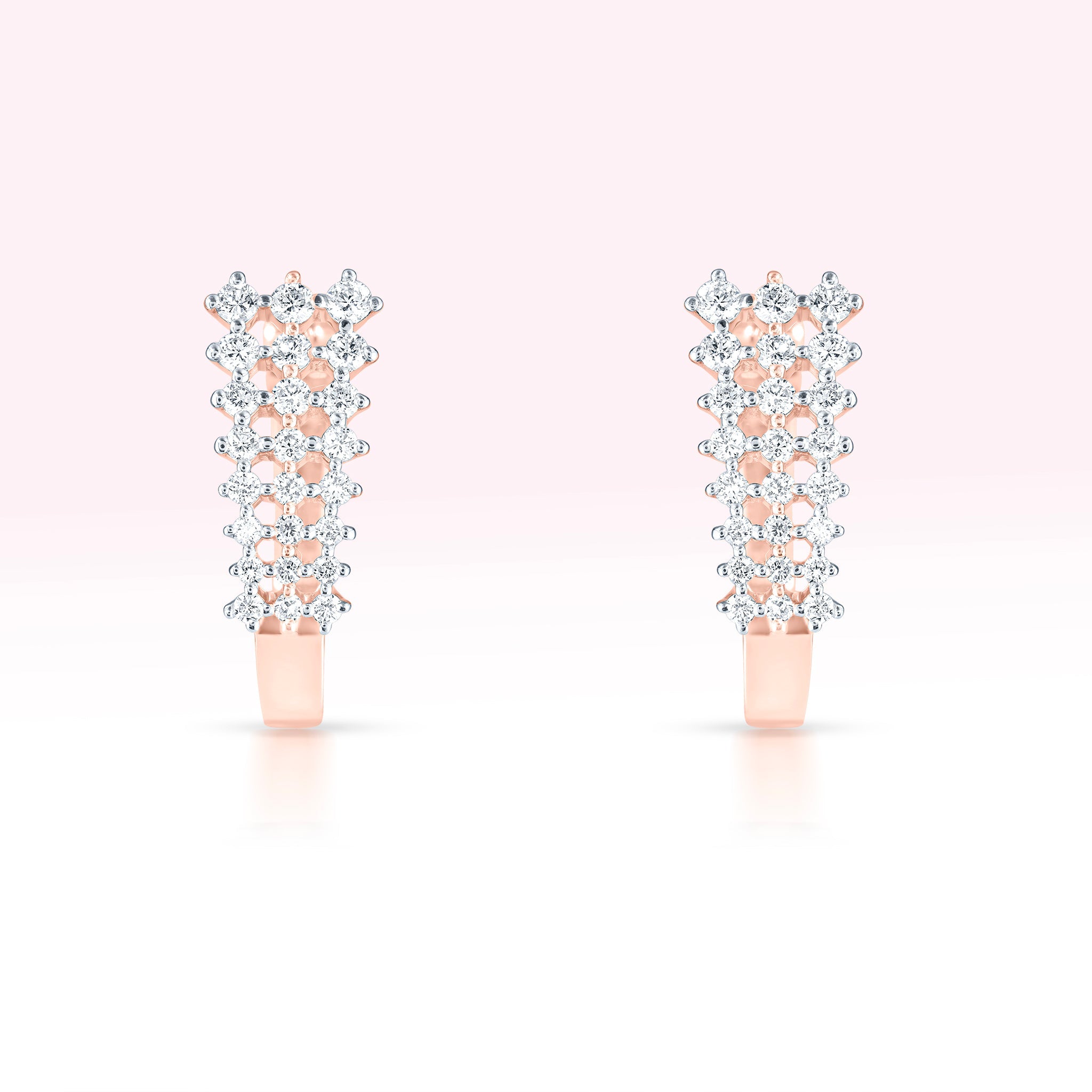 14K Rose Gold Three Line Diamond Hoop Earrings - Thessia