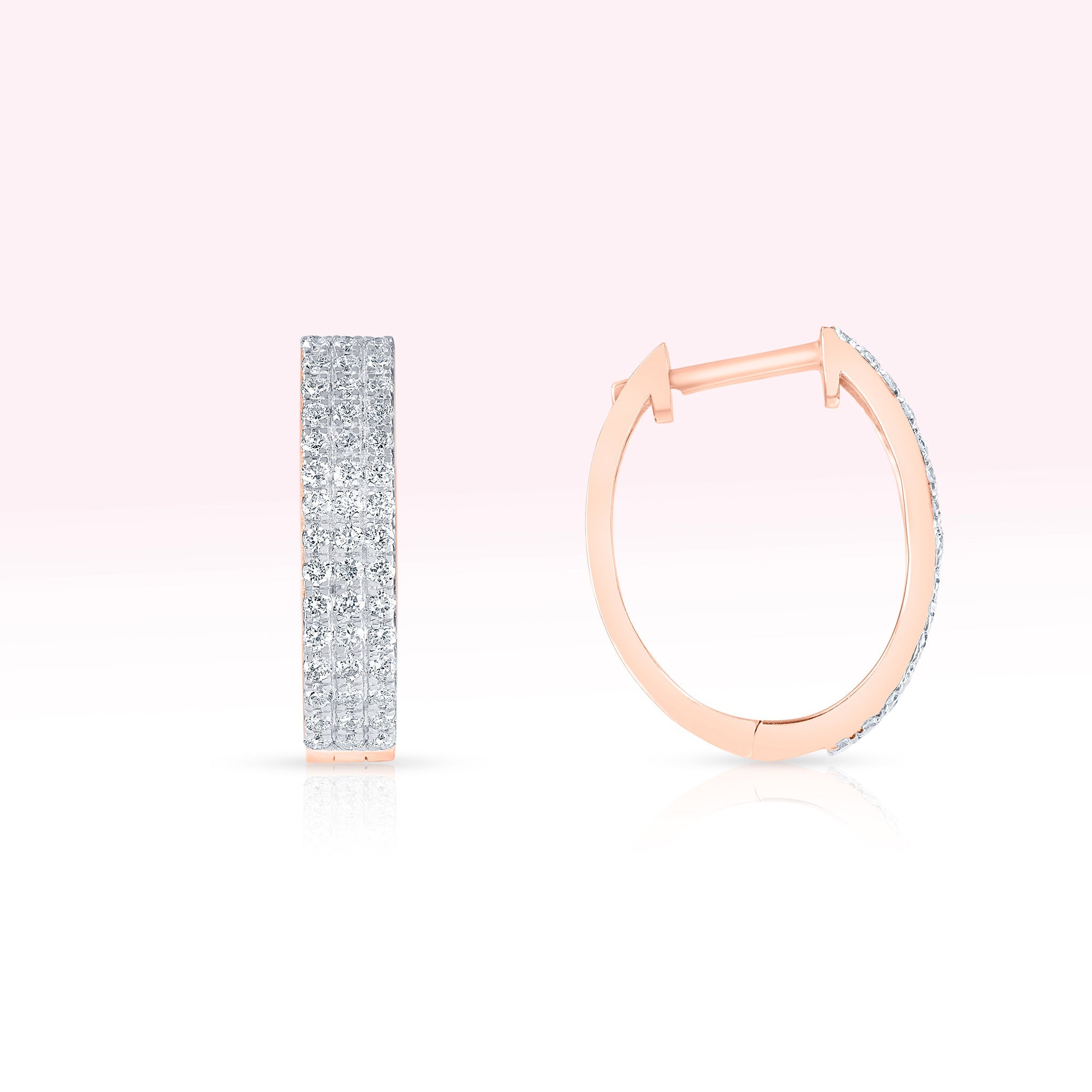 14K Rose Gold Three Line Diamond Hoop Earrings - Thessia