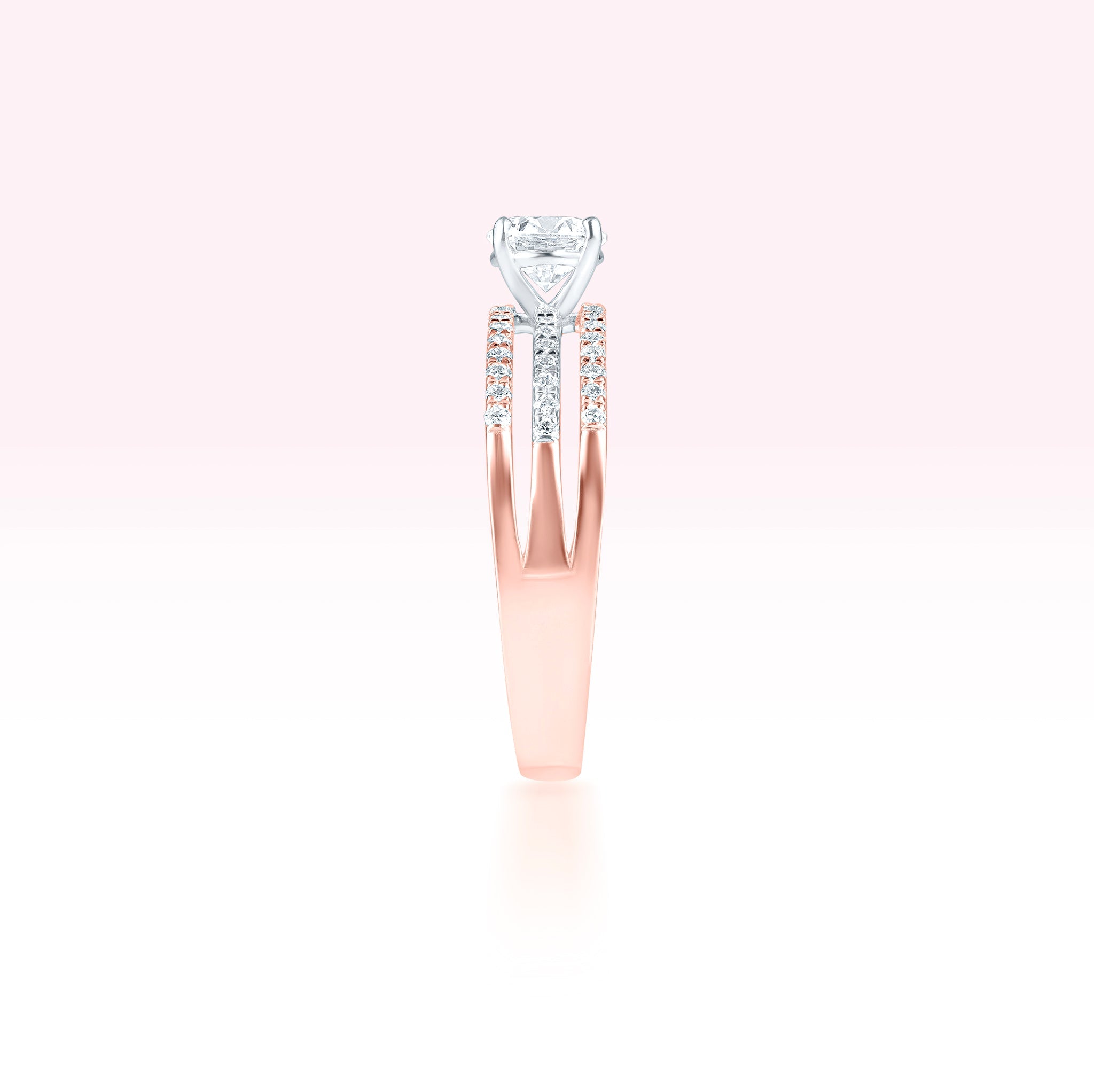 14K Rose Gold Three Line Diamond Solitaire Ring - Thessia