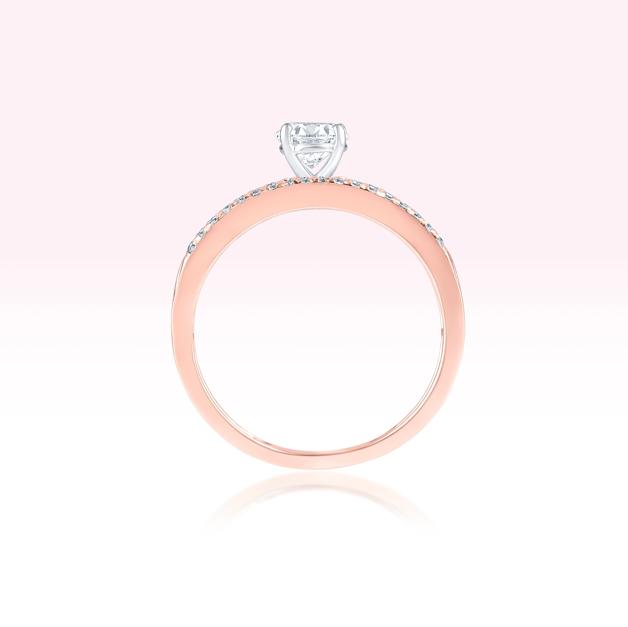14K Rose Gold Three Line Diamond Solitaire Ring - Thessia