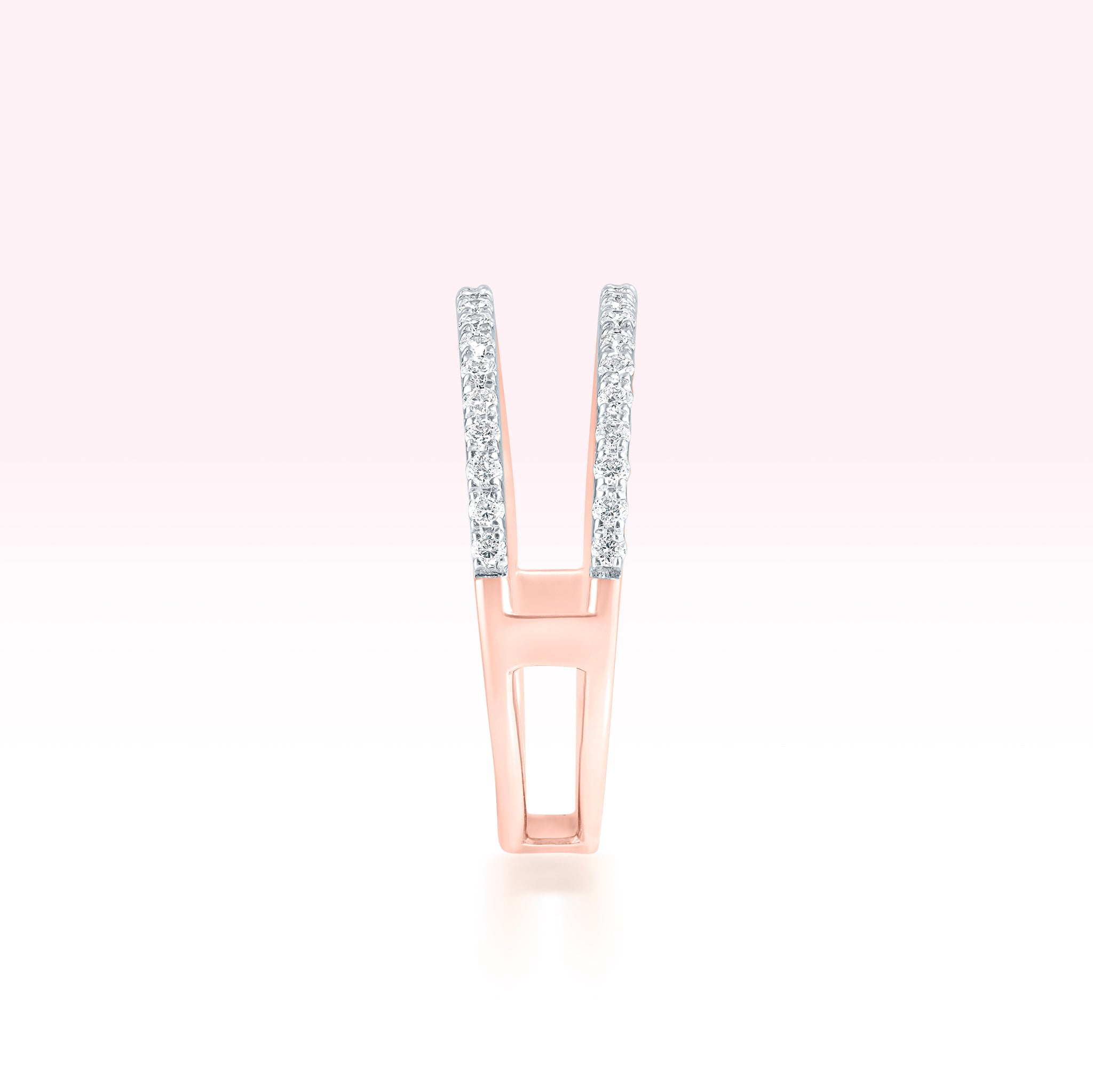 14K Rose Gold Two Line Diamond Band Solitaire Ring - Thessia