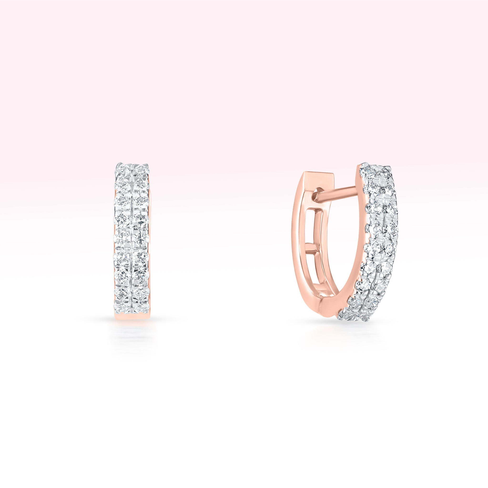 14K Rose Gold Two Line Diamond Hoop Earrings - Thessia