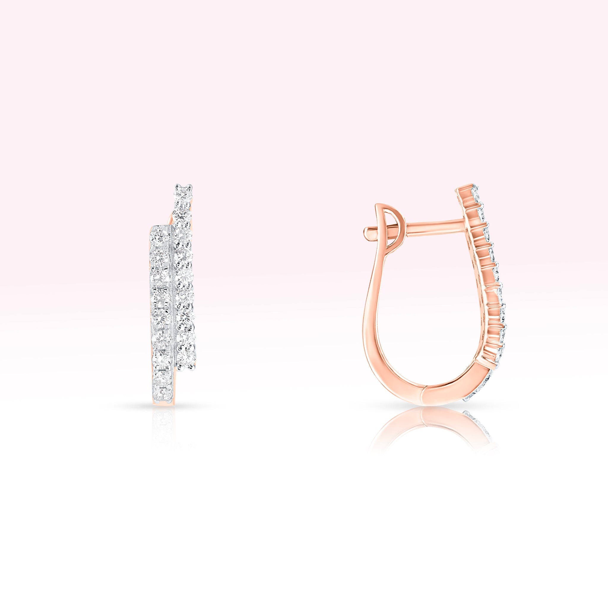 14K Rose Gold Two Line Diamond Hoop Earrings - Thessia