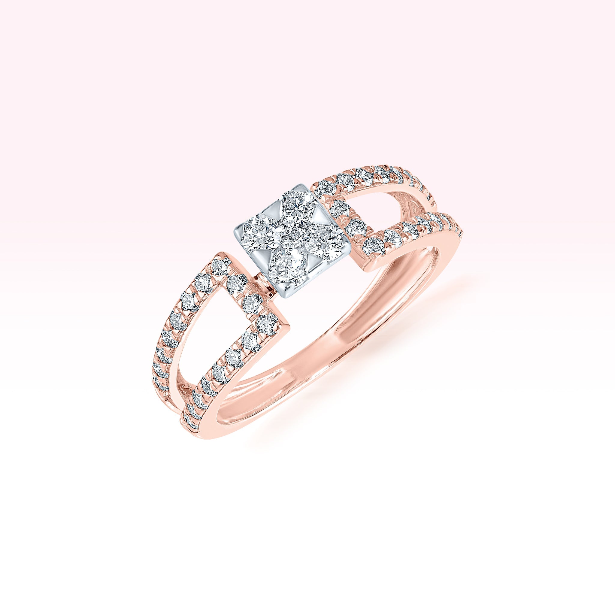 14K Rose Gold Two Line Diamond Ring - Thessia