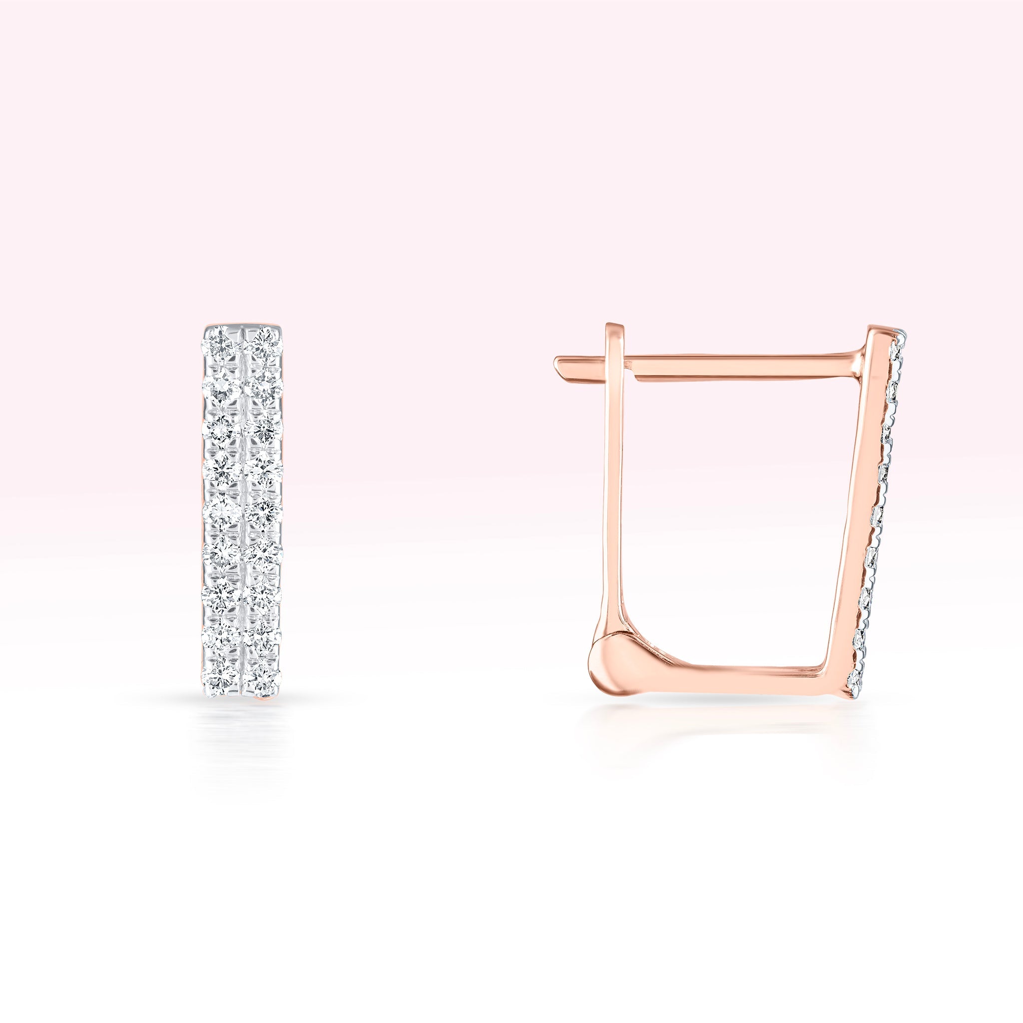 14K Rose Gold Two Line Diamond Square Hoop Earrings - Thessia