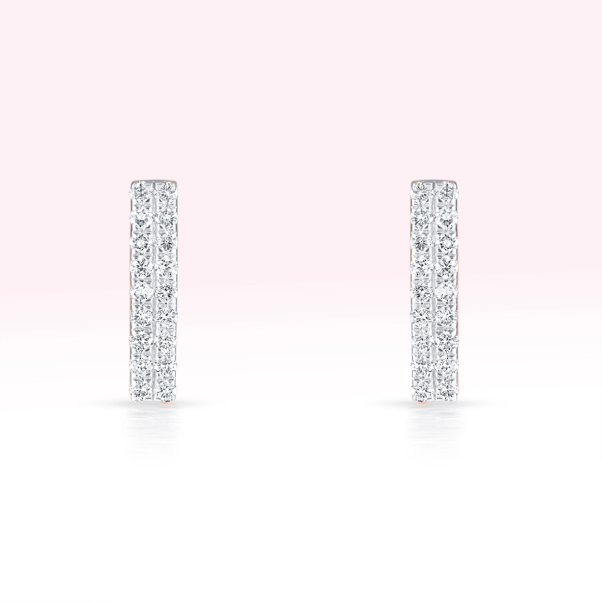 14K Rose Gold Two Line Diamond Square Hoop Earrings - Thessia