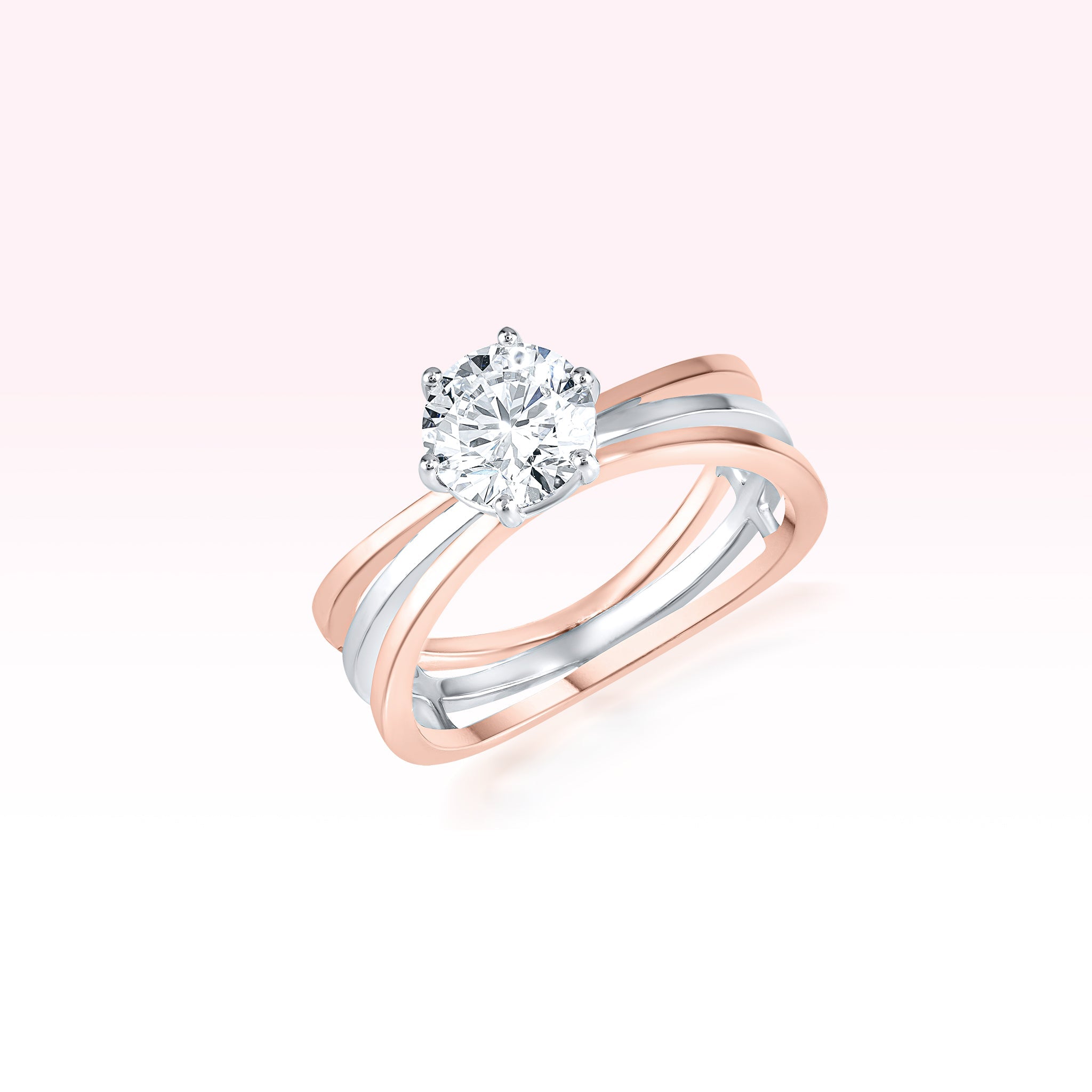 14K Rose Gold White Gold Diamond Solitaire Ring - Thessia