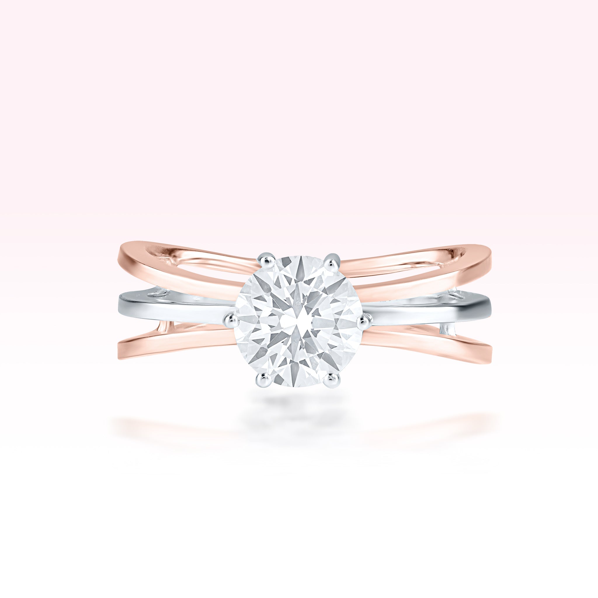 14K Rose Gold White Gold Diamond Solitaire Ring - Thessia