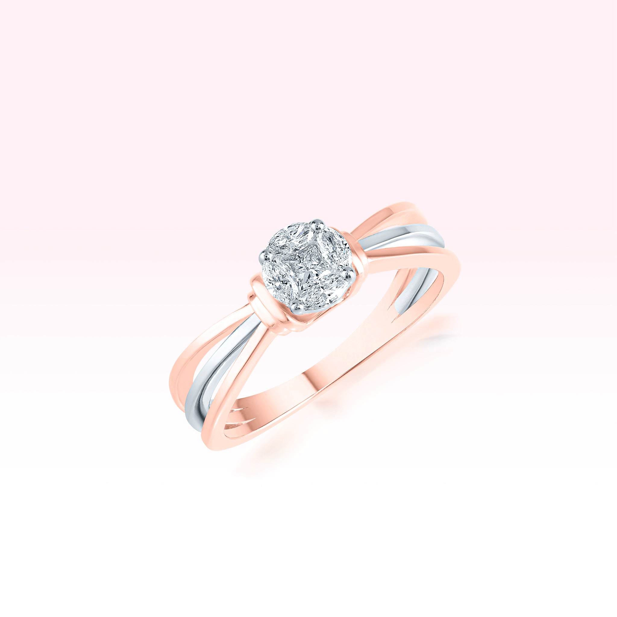 14K Rose Gold White Gold Diamond Solitaire Ring - Thessia