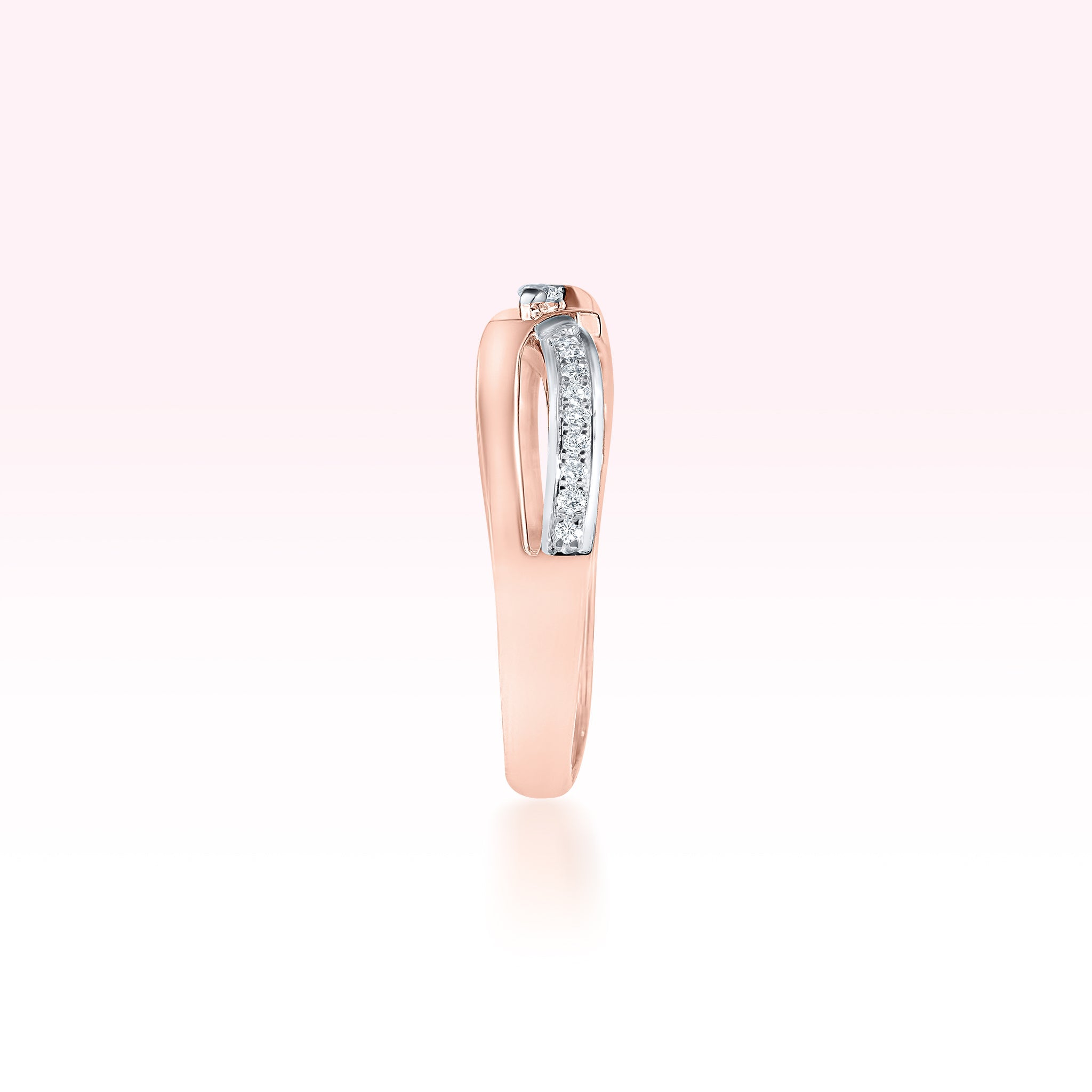 14K Rose Gold White Gold Single Line Diamond Twirl Ring - Thessia