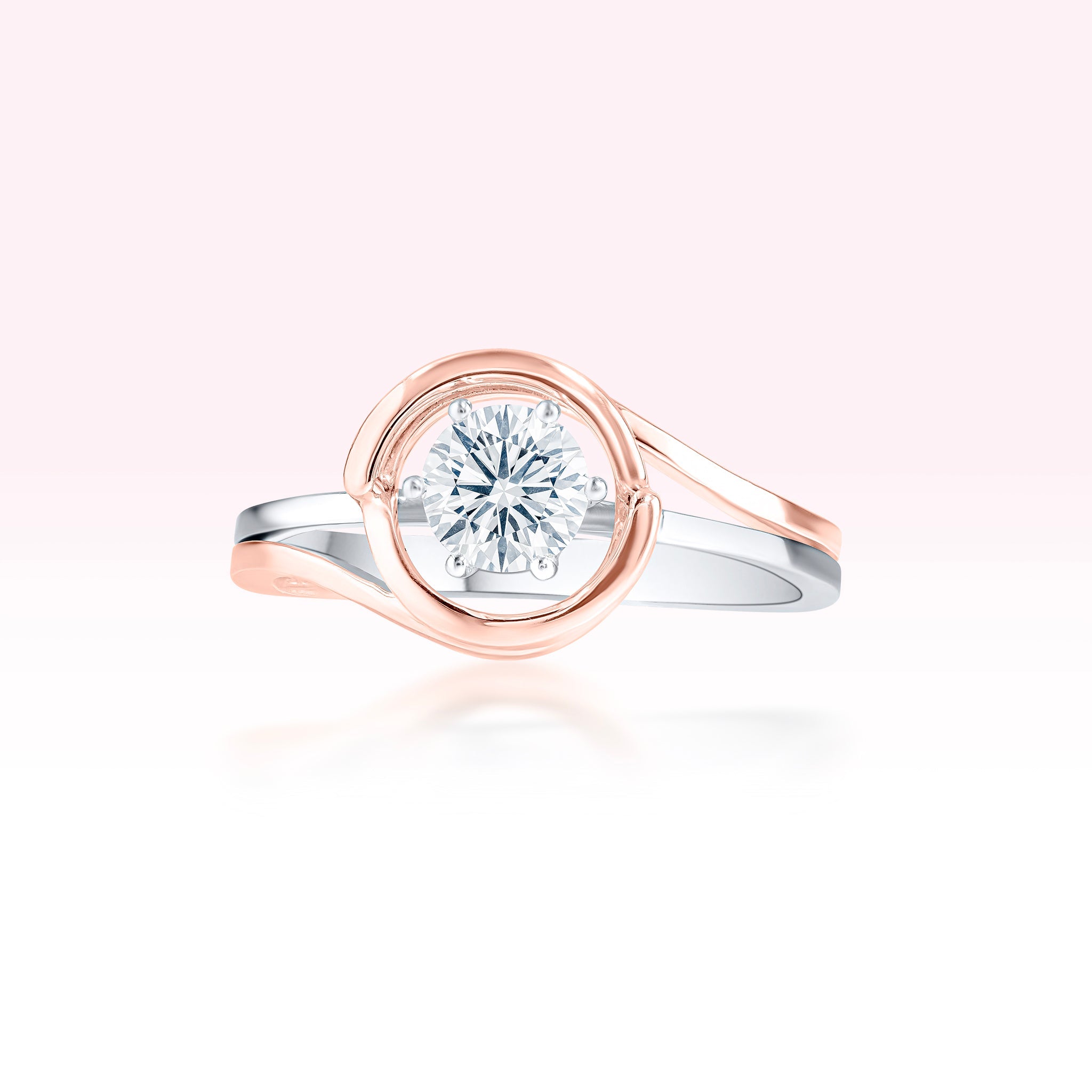 14K Rose Gold White Gold Solitaire Ring - Thessia