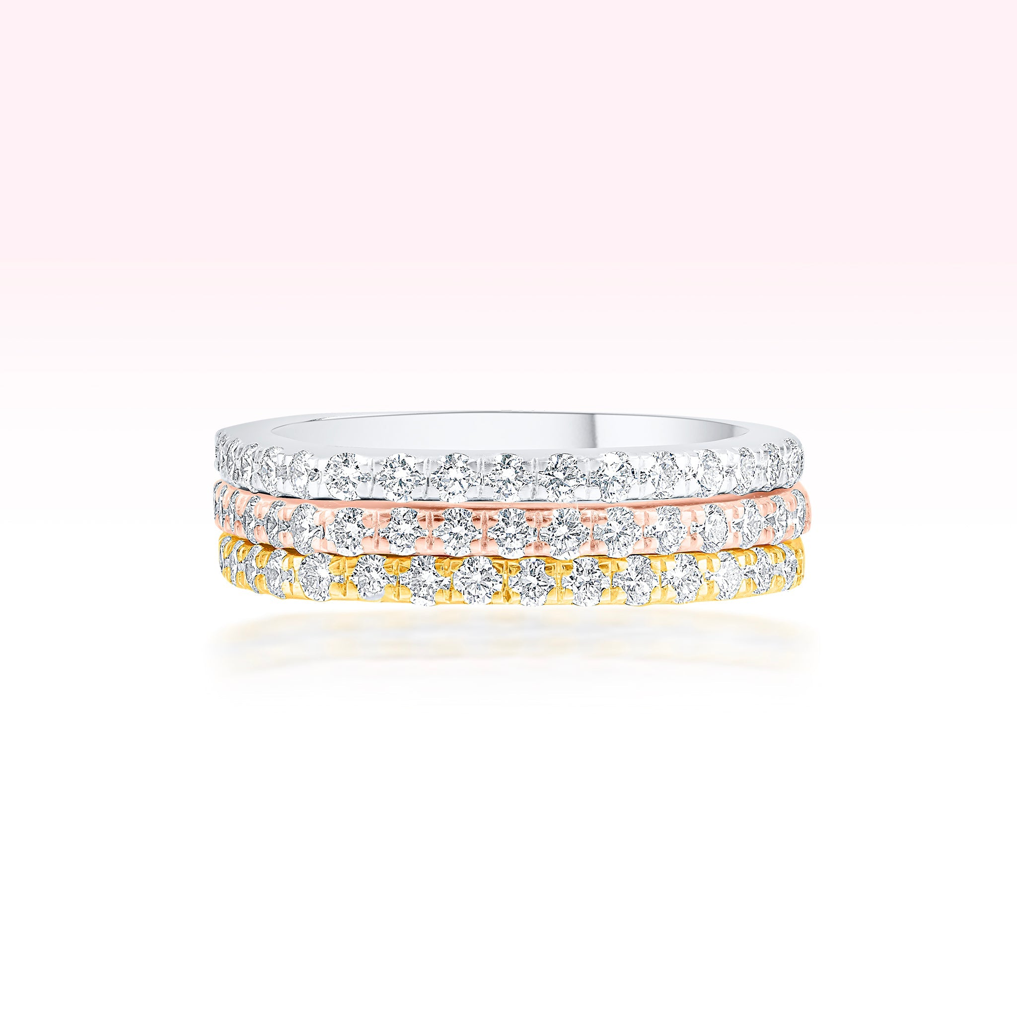 14K Rose Gold White Gold Yellow Gold Three Line Diamond Ring - Thessia