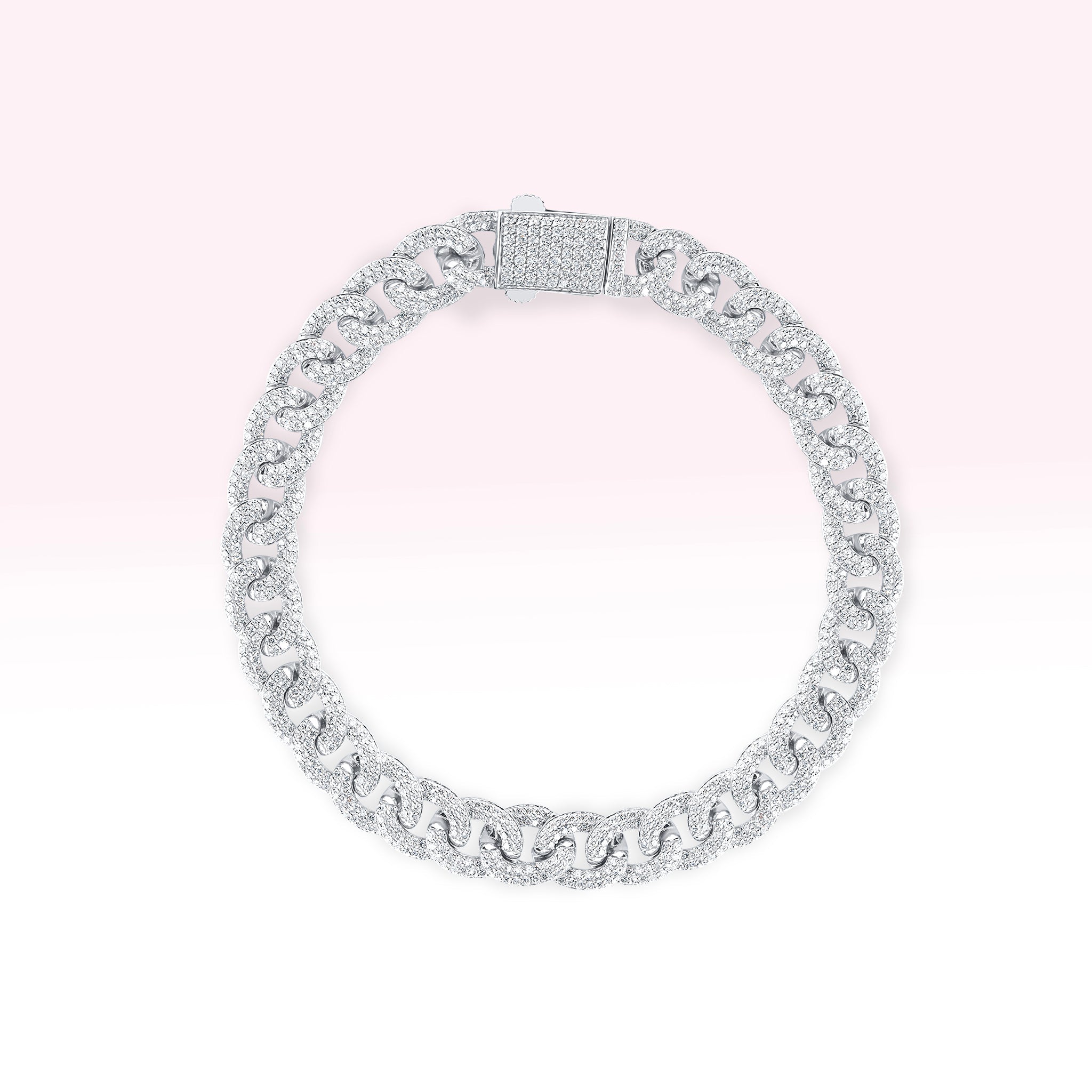 14K White Gold Diamond Cuban Link Bracelet - Thessia