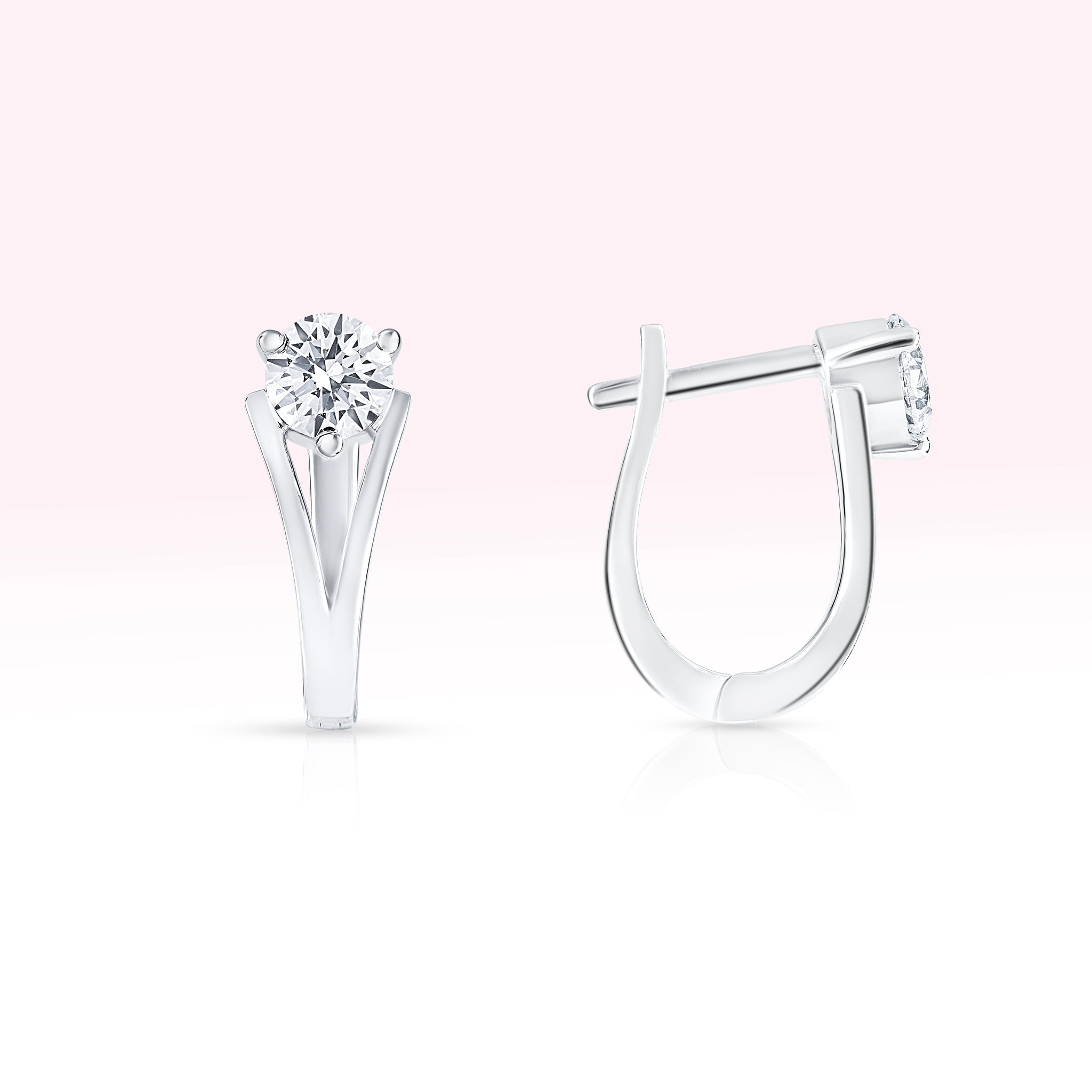 14K White Gold Diamond Solitaire Hoop Earrings - Thessia