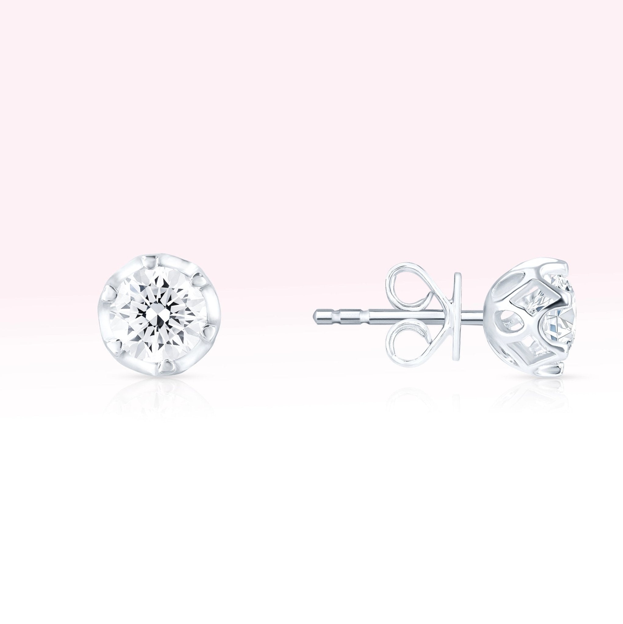 14K White Gold Diamond Solitaire Stud Earrings - Thessia