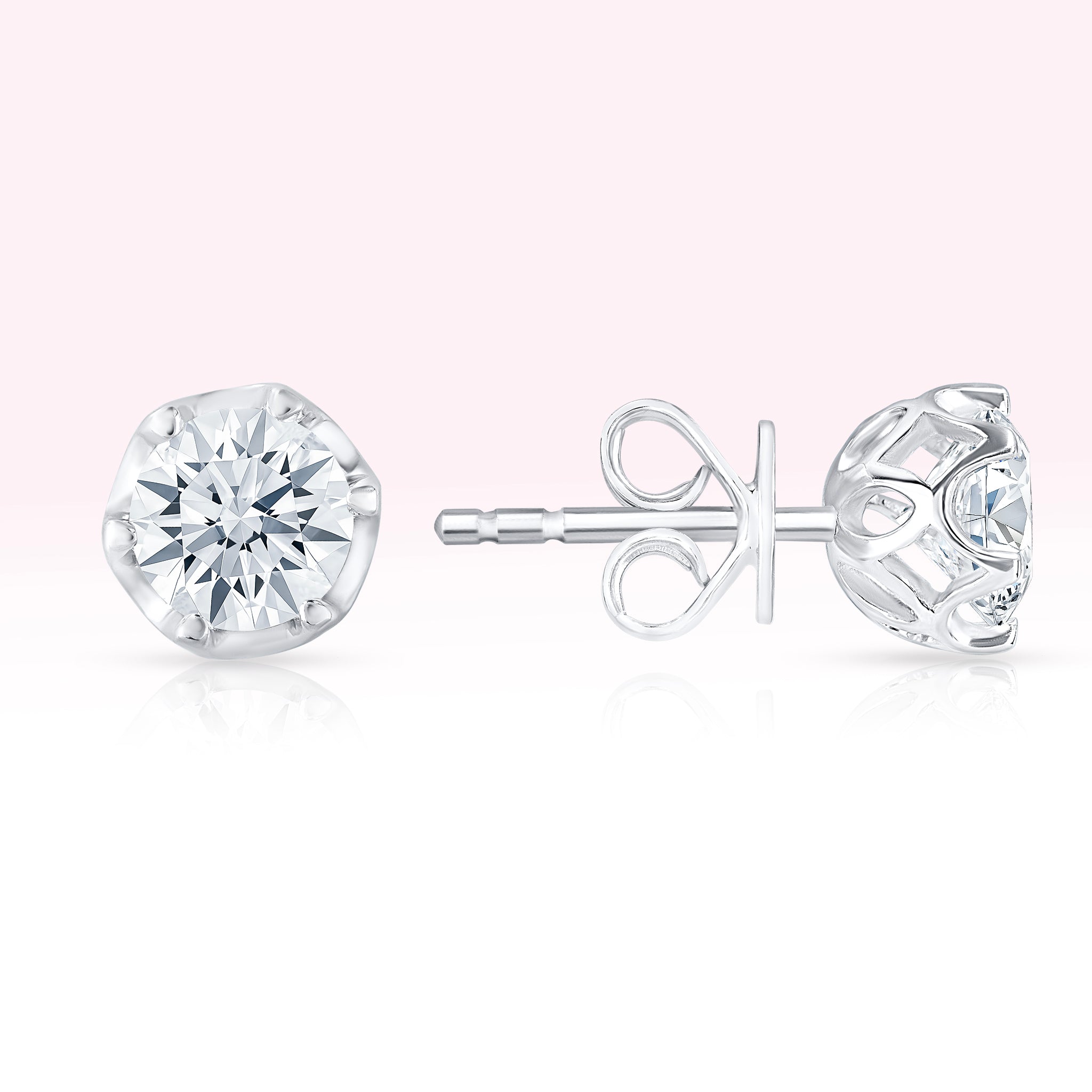 14K White Gold Diamond Solitaire Stud Earrings - Thessia